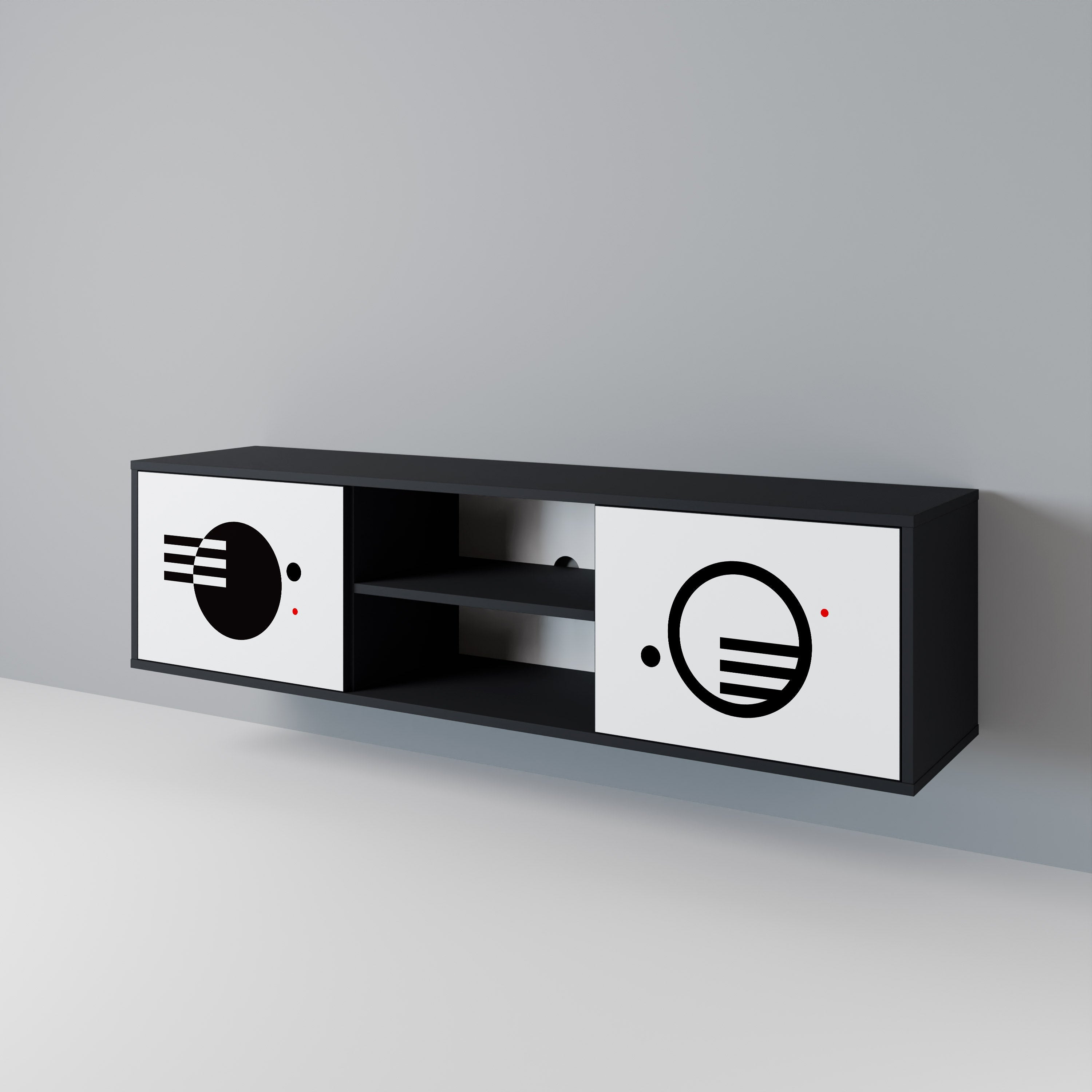 BLACK AND WHITE COMBINATION Móvel de TV com 2 Portas em Acabamento Preto