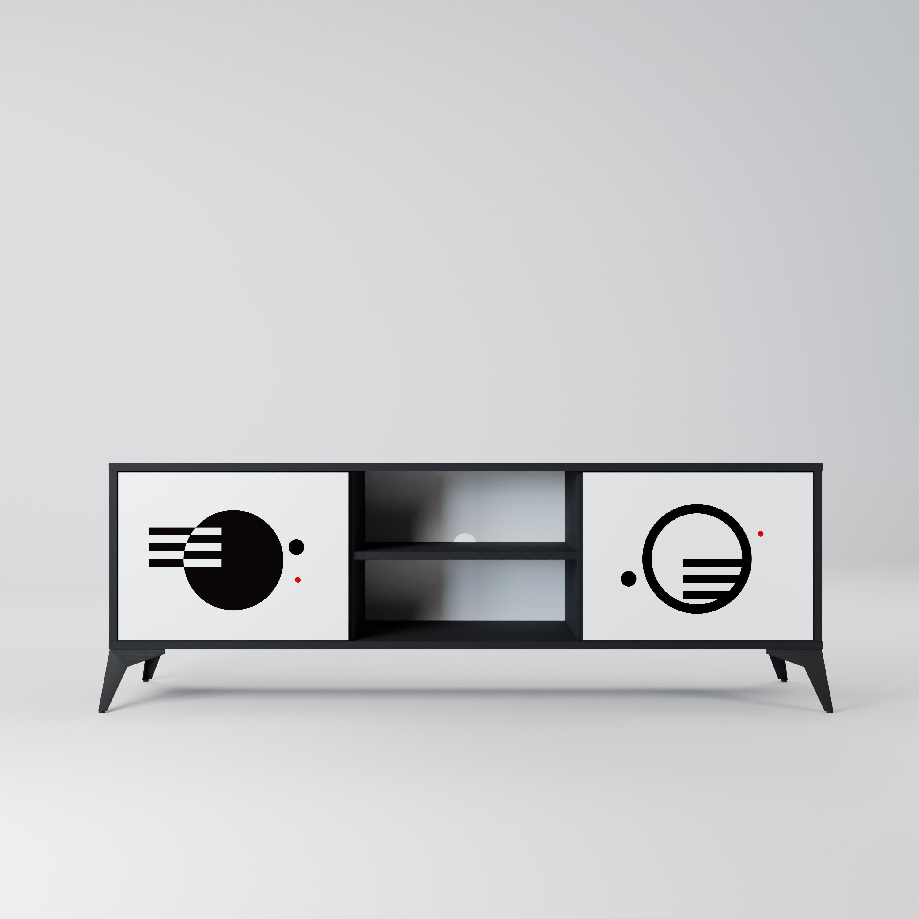 BLACK AND WHITE COMBINATION Móvel de TV com 2 Portas em Acabamento Preto