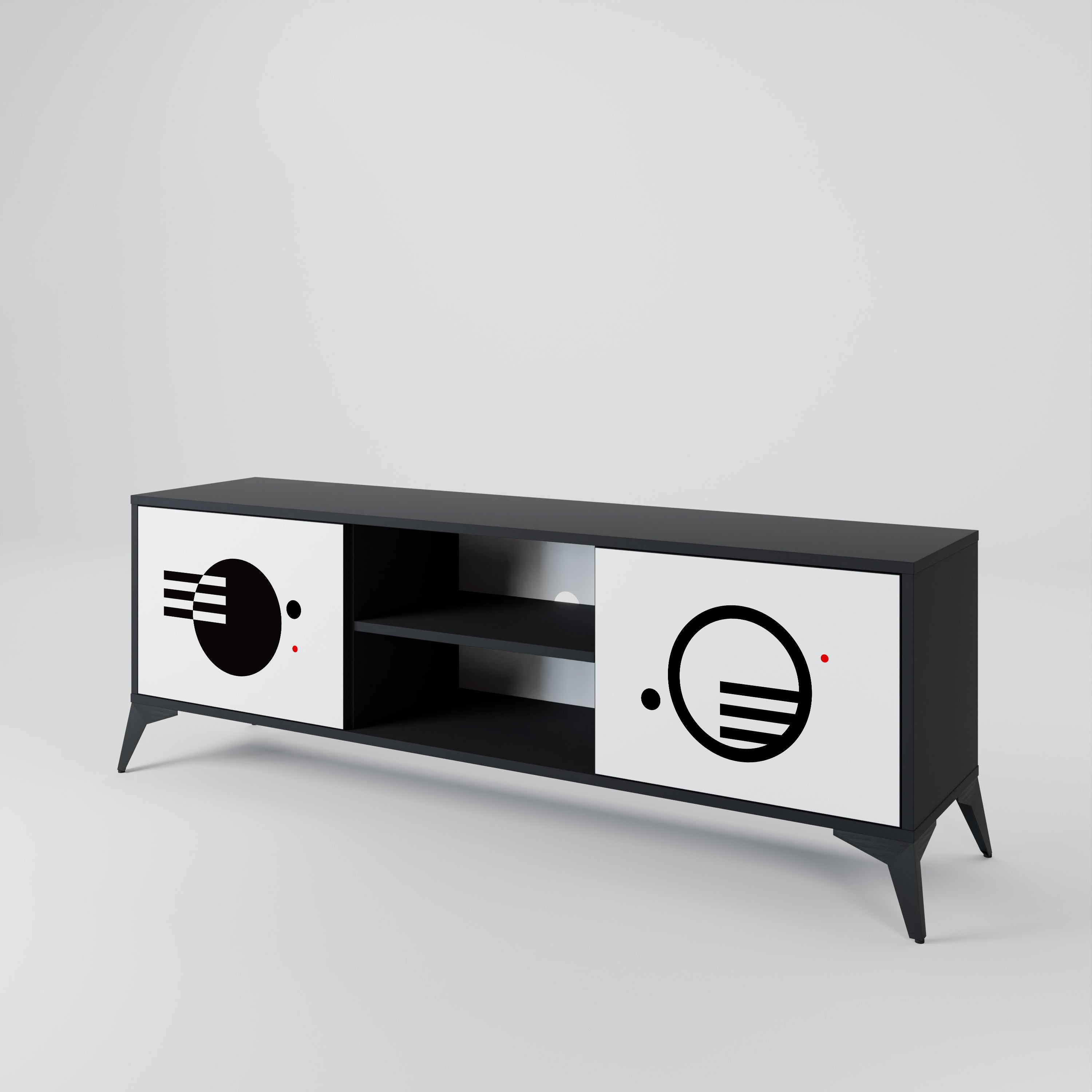 BLACK AND WHITE COMBINATION Móvel de TV com 2 Portas em Acabamento Preto