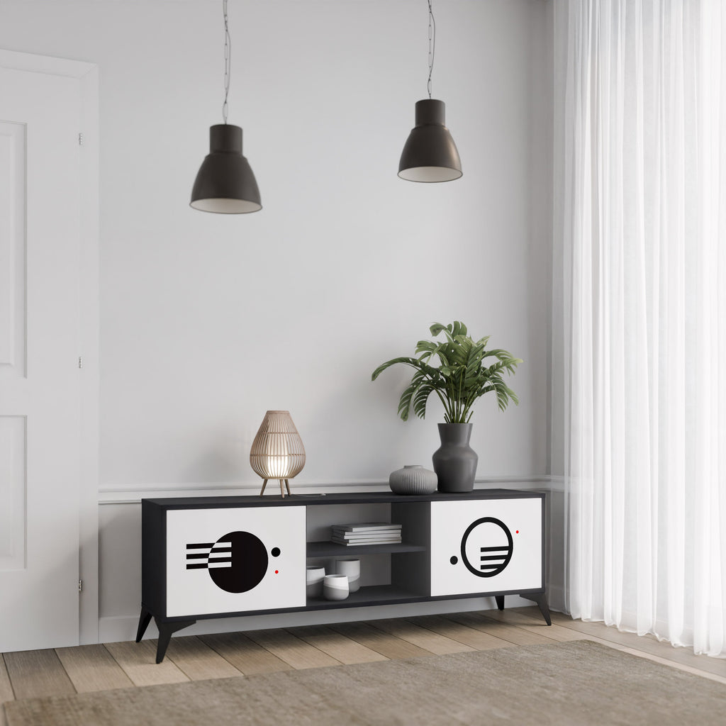BLACK AND WHITE COMBINATION Móvel de TV com 2 Portas em Acabamento Preto