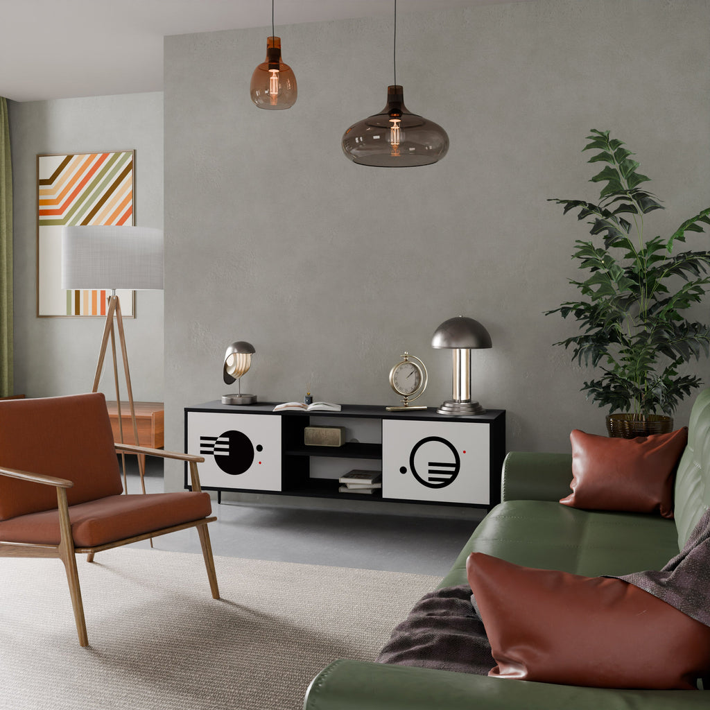 BLACK AND WHITE COMBINATION Móvel de TV com 2 Portas em Acabamento Preto