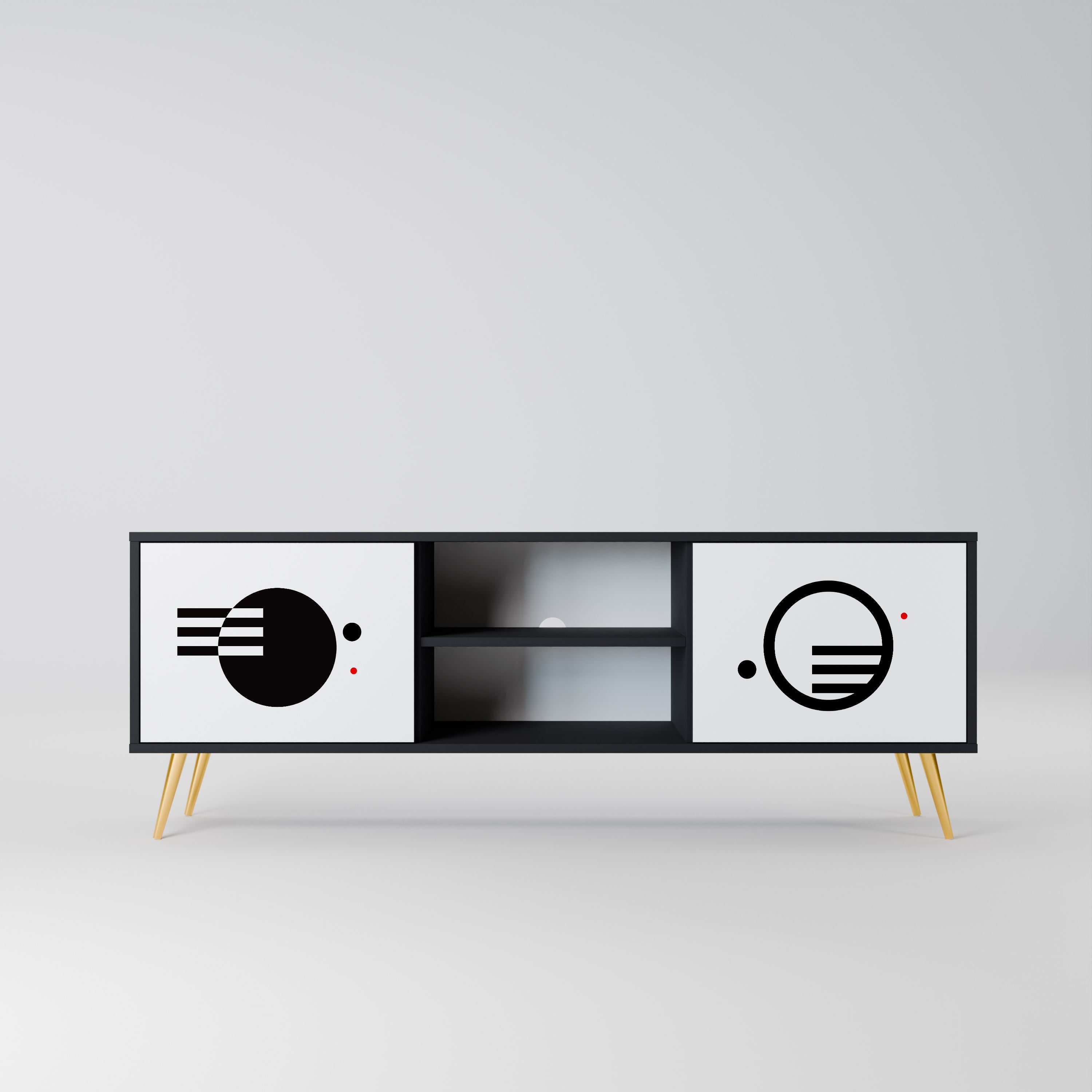 BLACK AND WHITE COMBINATION Móvel de TV com 2 Portas em Acabamento Preto