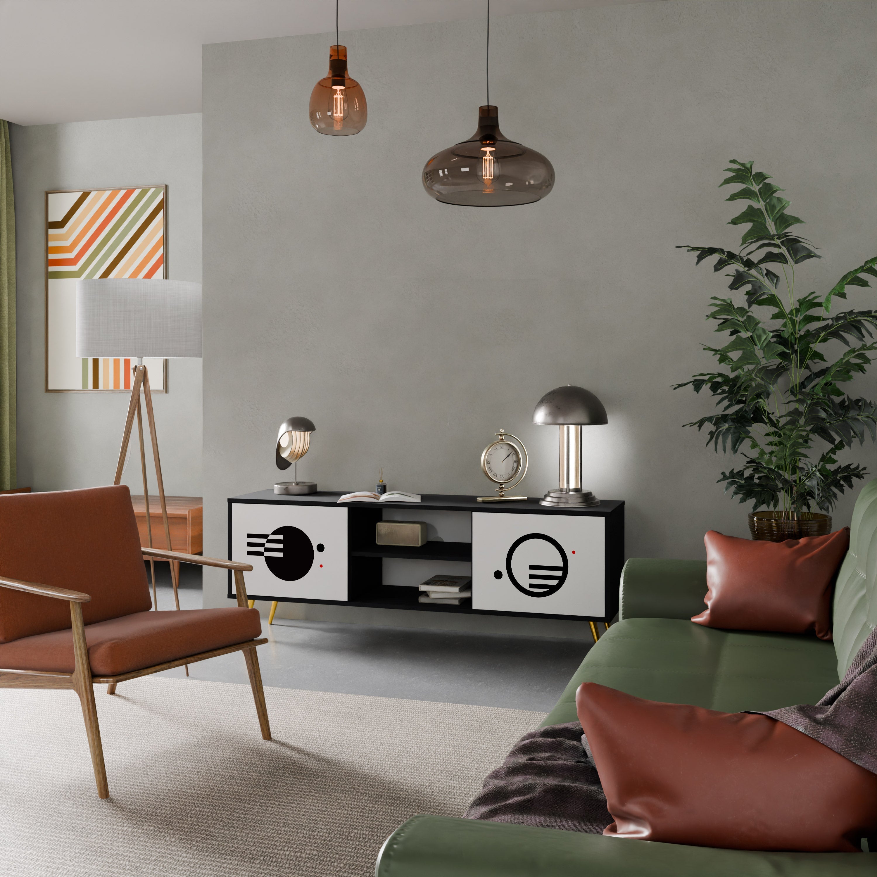 BLACK AND WHITE COMBINATION Móvel de TV com 2 Portas em Acabamento Preto