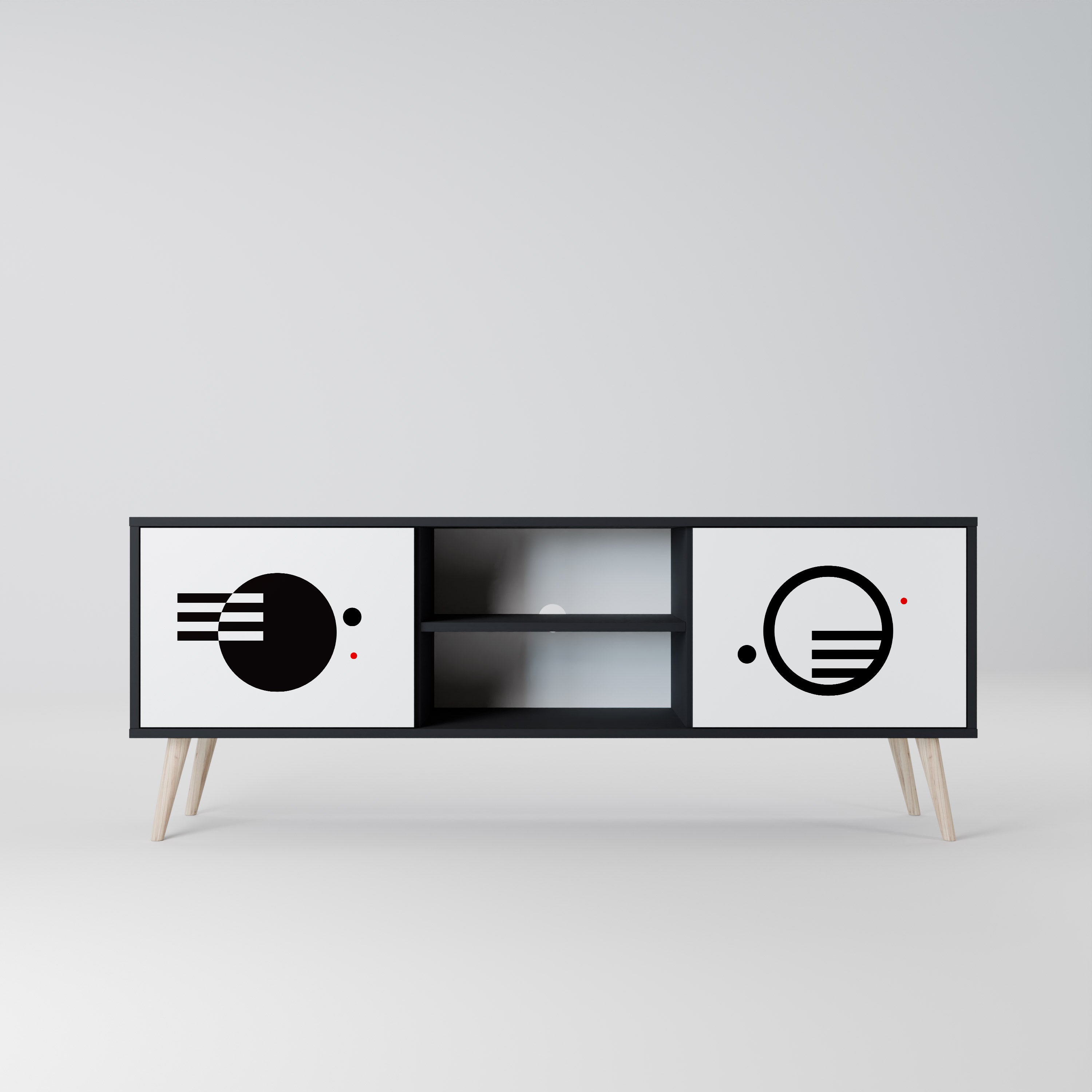 BLACK AND WHITE COMBINATION Móvel de TV com 2 Portas em Acabamento Preto