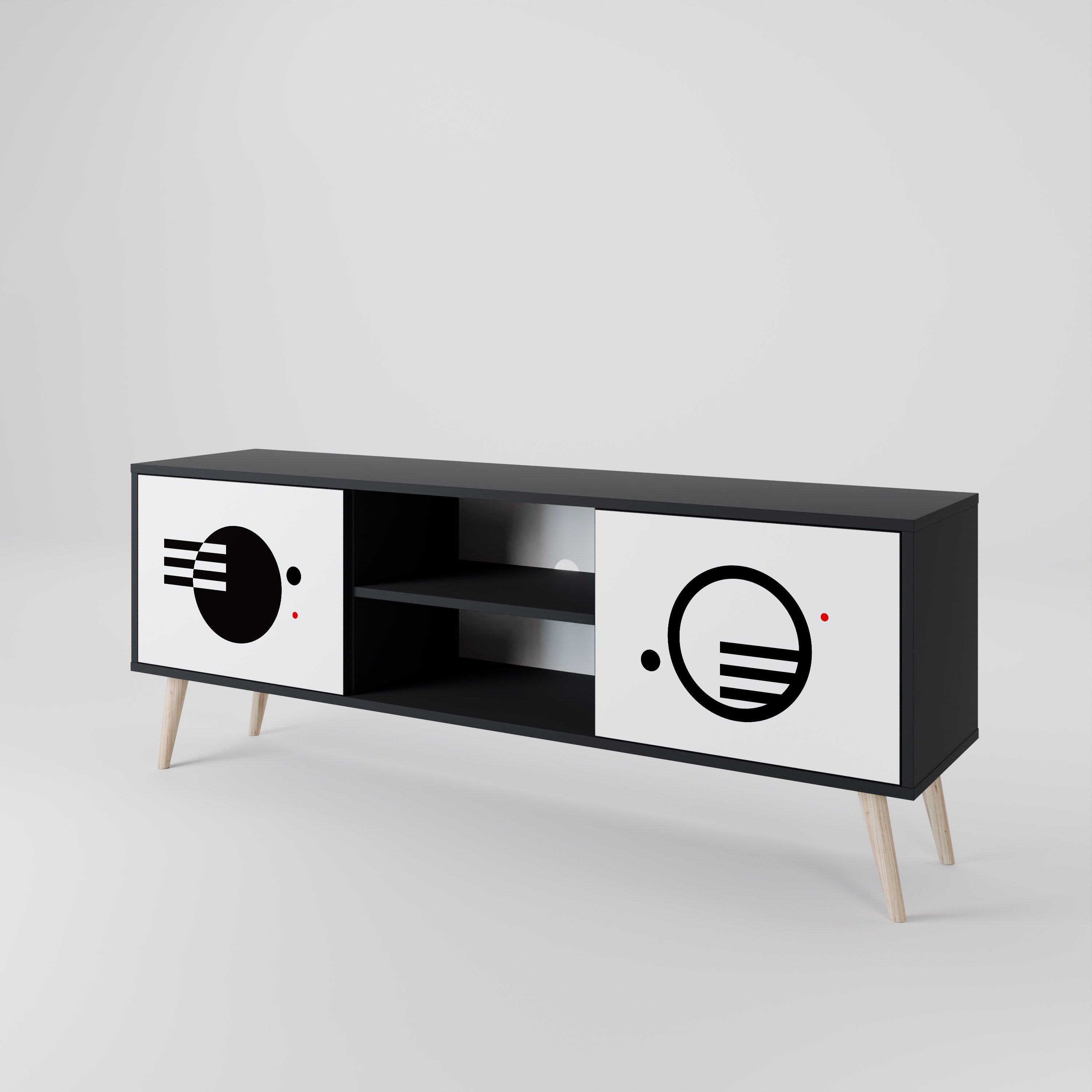 BLACK AND WHITE COMBINATION Móvel de TV com 2 Portas em Acabamento Preto