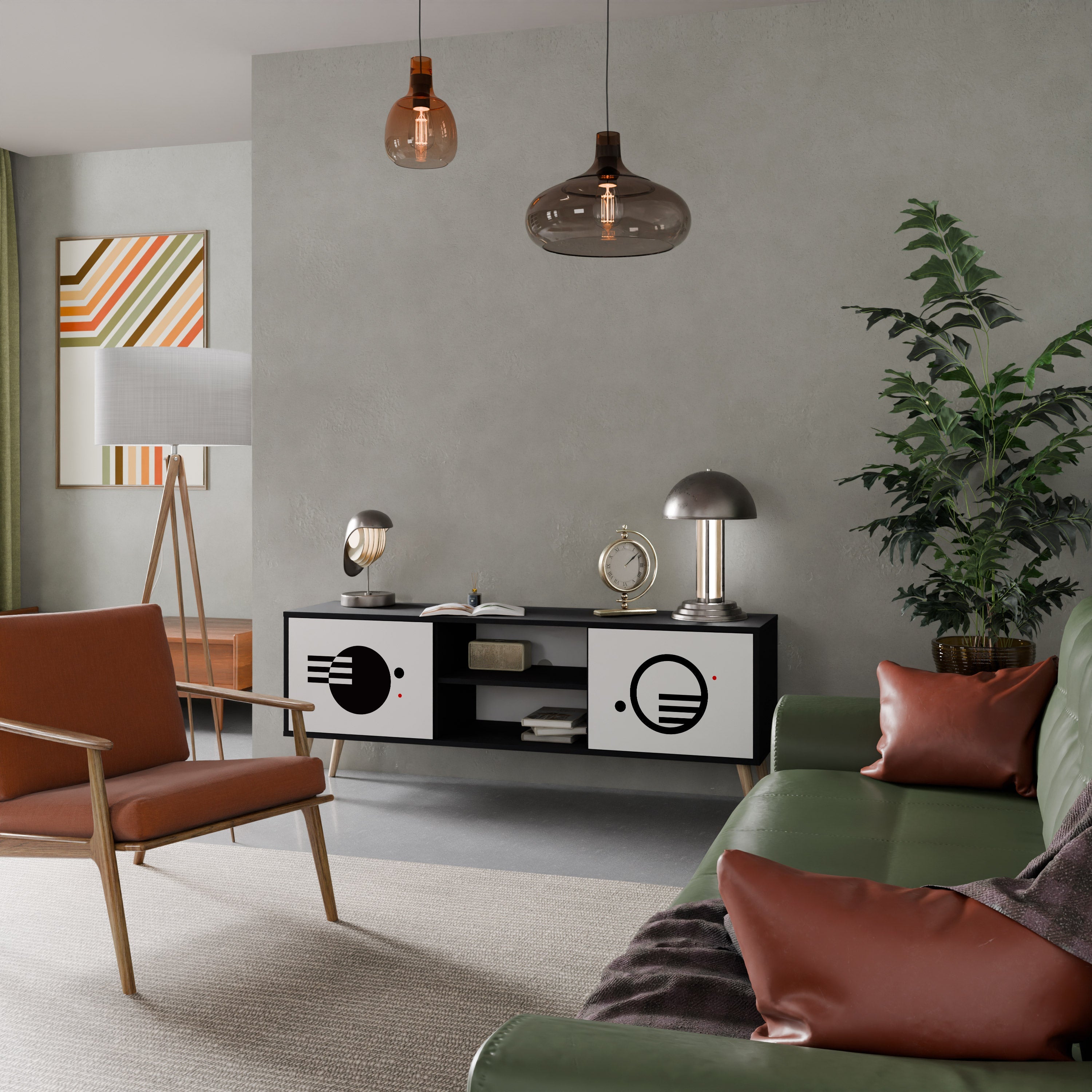 BLACK AND WHITE COMBINATION Móvel de TV com 2 Portas em Acabamento Preto