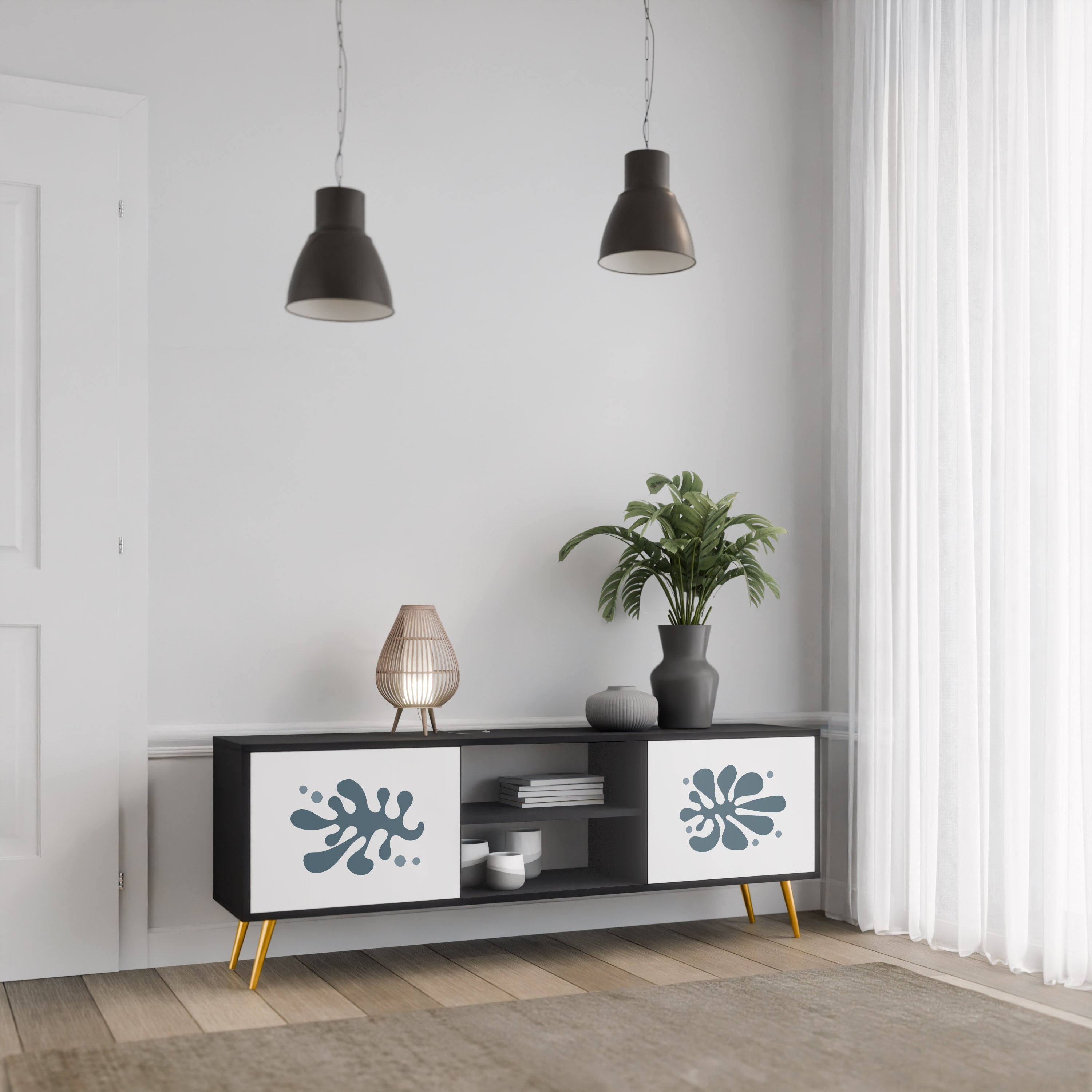 WONDERLAND VEGETATION Móvel de TV com 2 Portas em Acabamento Preto