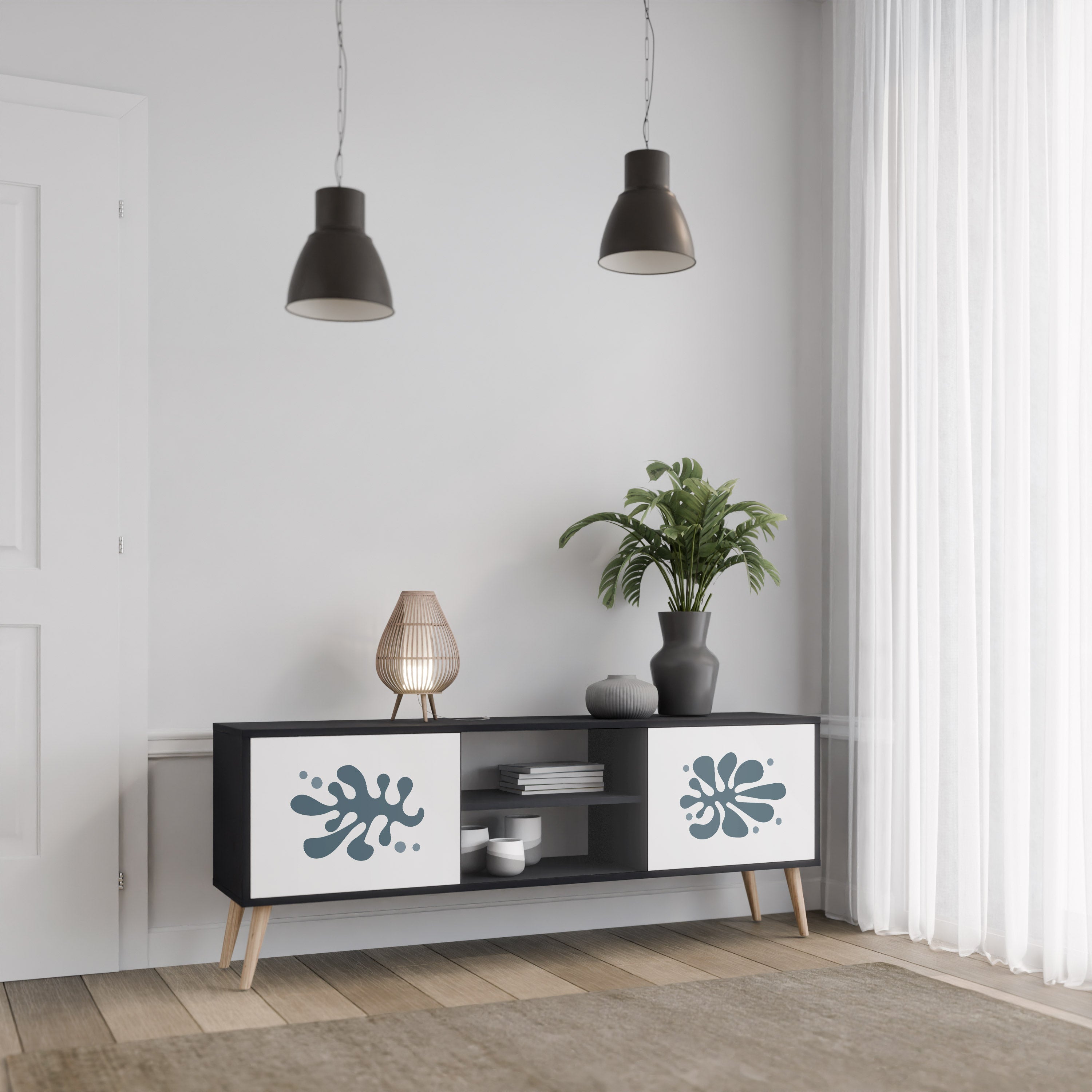 WONDERLAND VEGETATION Móvel de TV com 2 Portas em Acabamento Preto