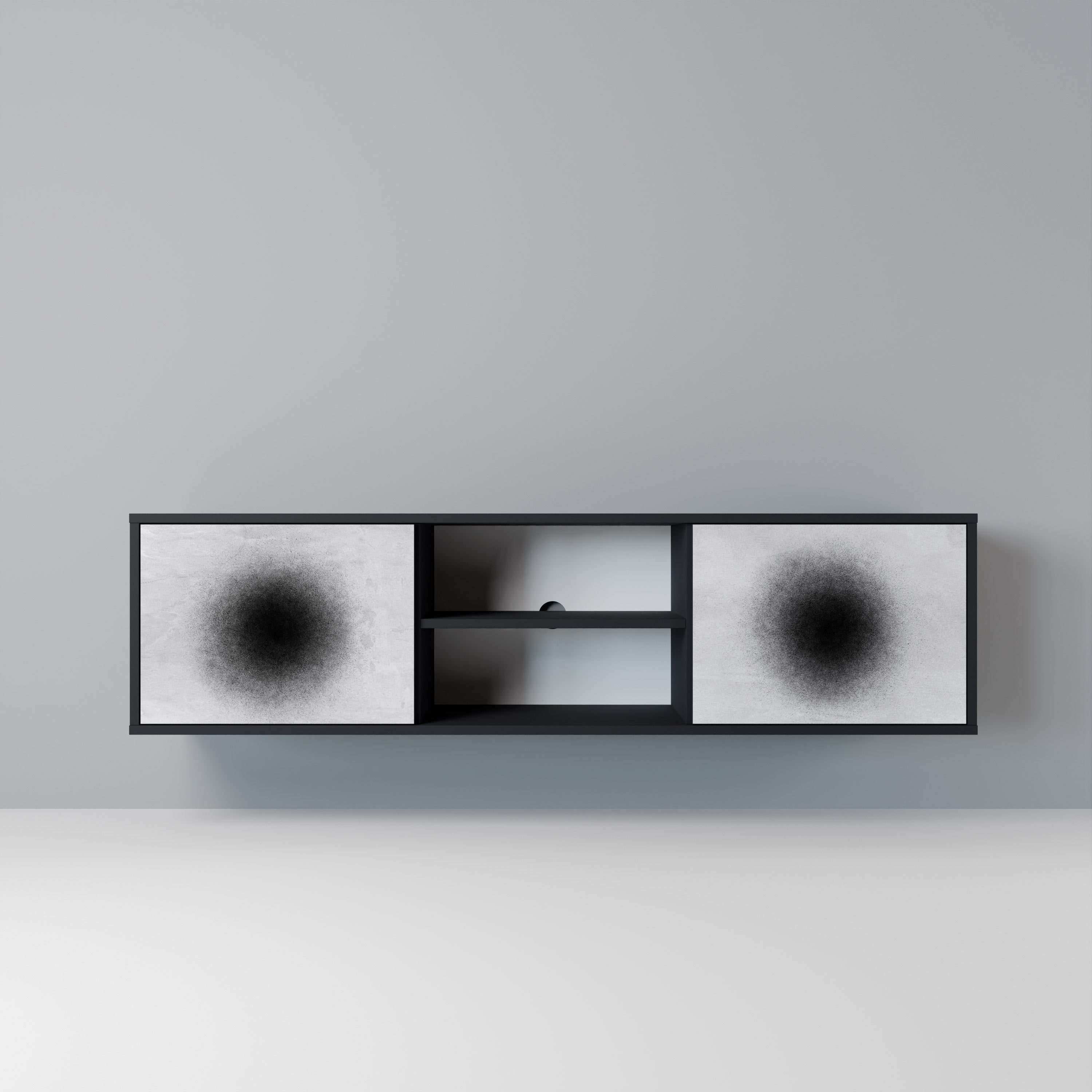 BLACK HOLE Móvel de TV com 2 Portas em Acabamento Preto