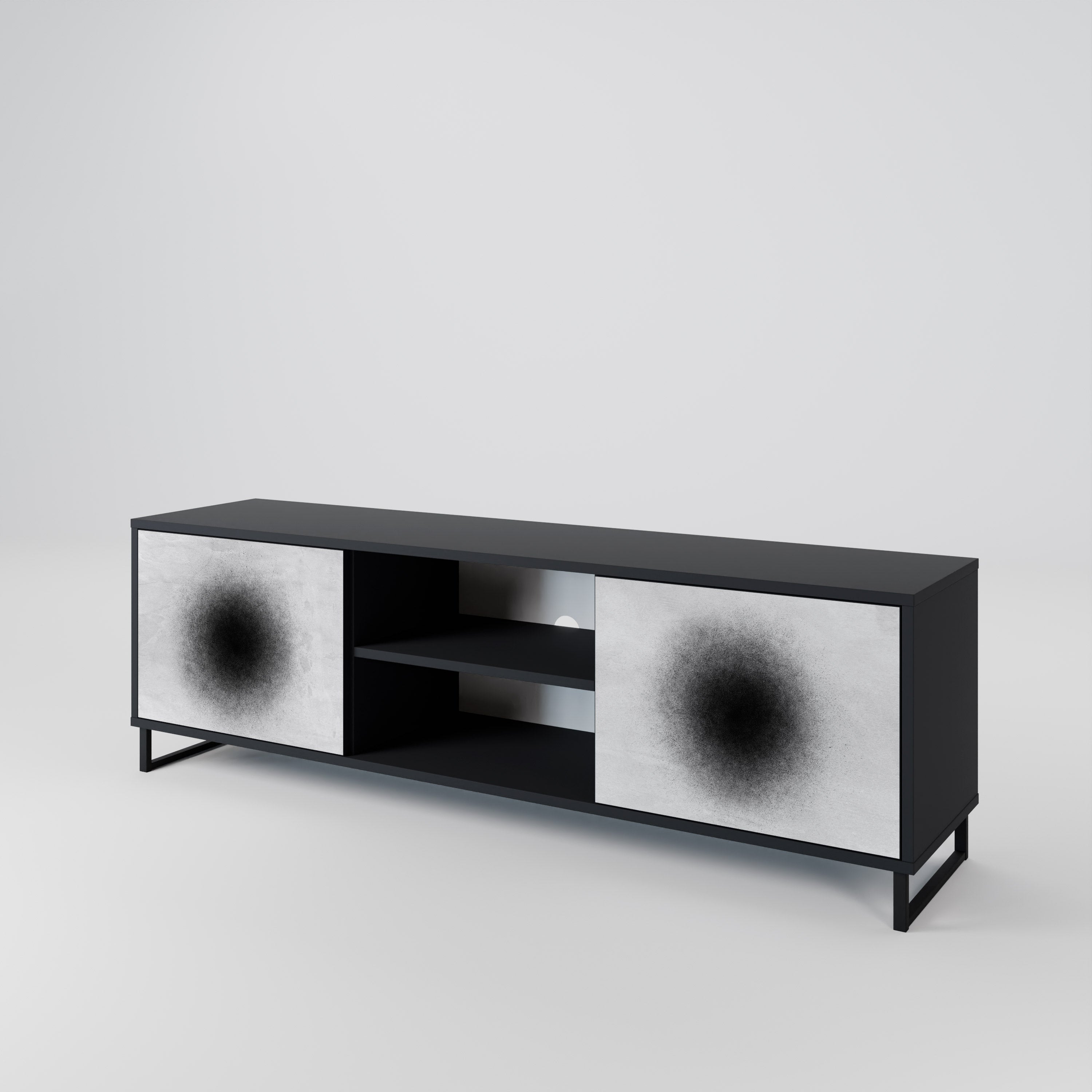 BLACK HOLE 2-Door TV Stand in Black Finish