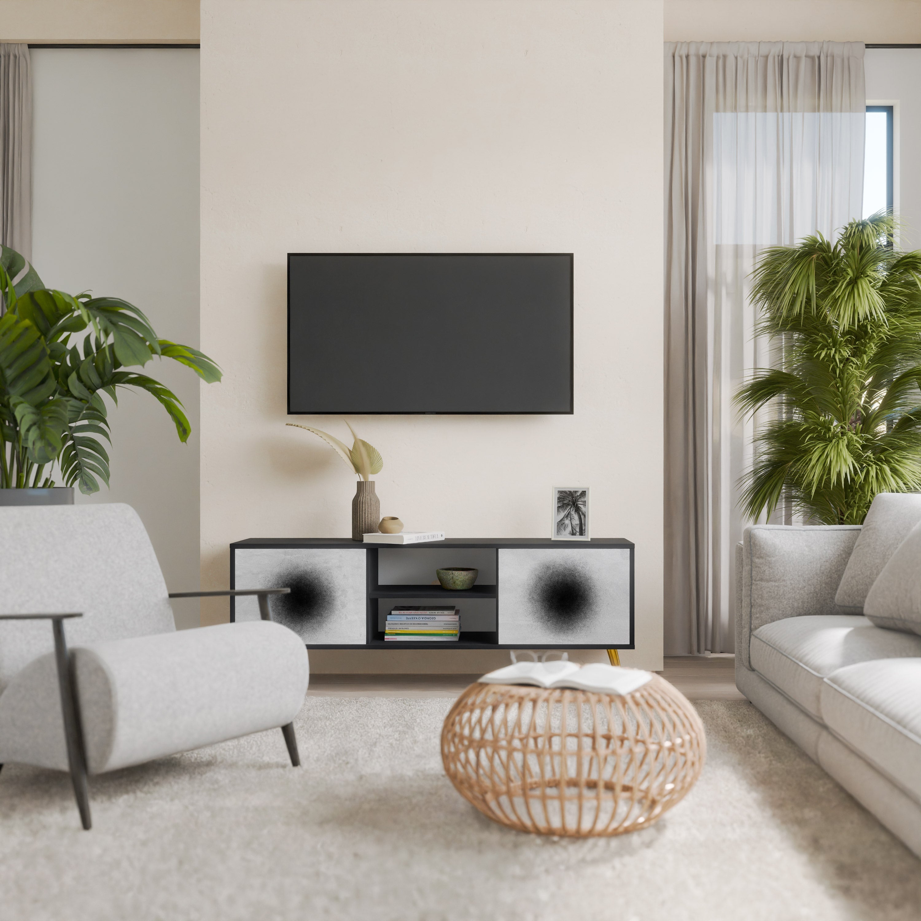 BLACK HOLE 2-Door TV Stand in Black Finish