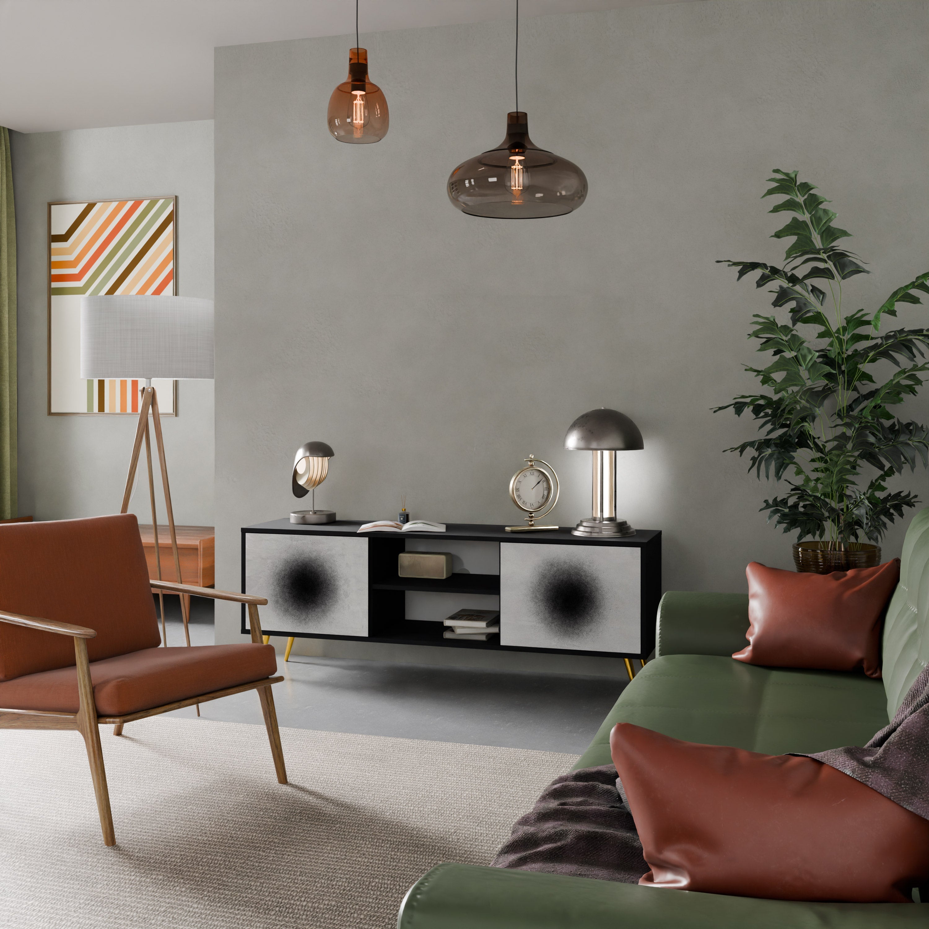 BLACK HOLE 2-Door TV Stand in Black Finish