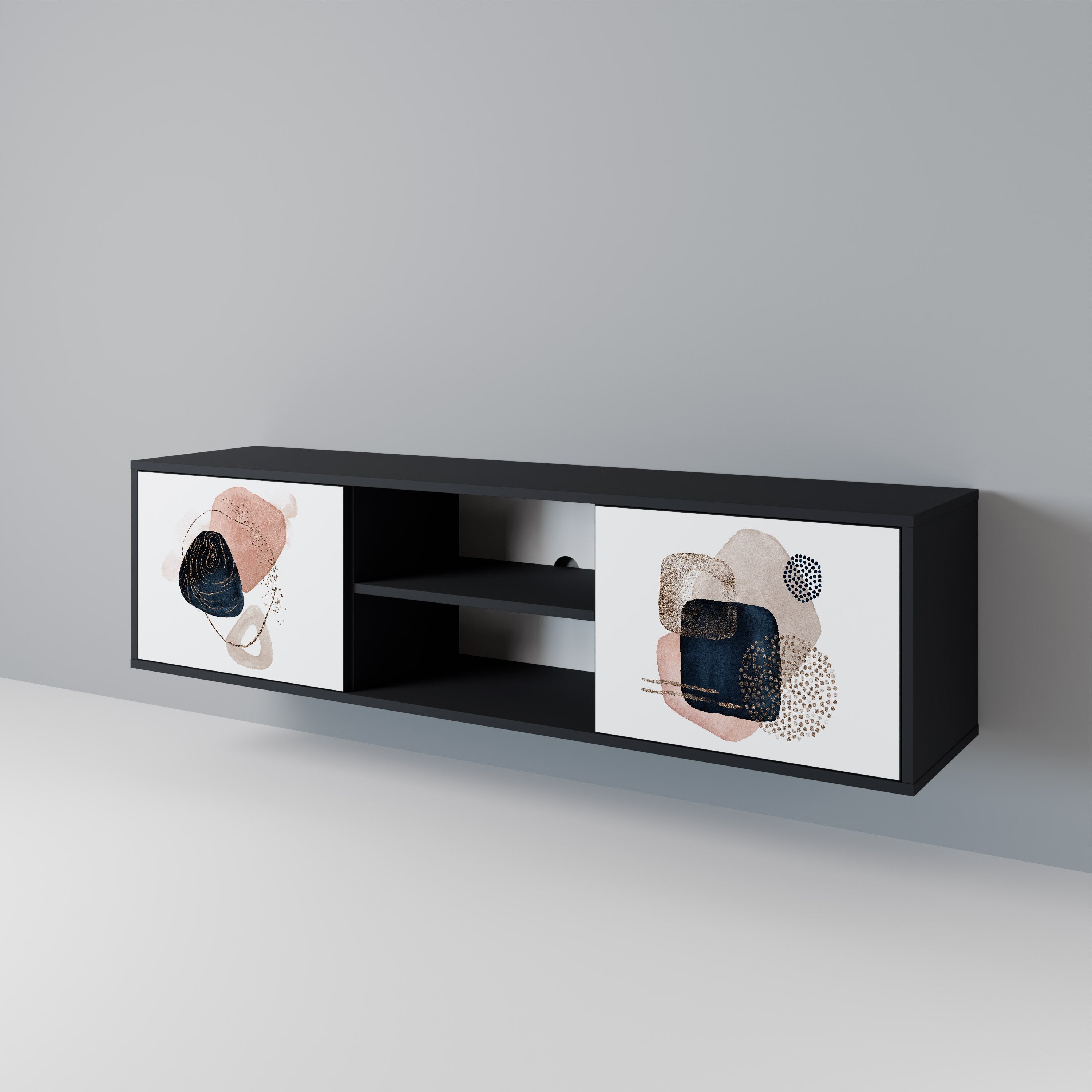 COLORFUL SHAPES Móvel de TV com 2 Portas em Acabamento Preto