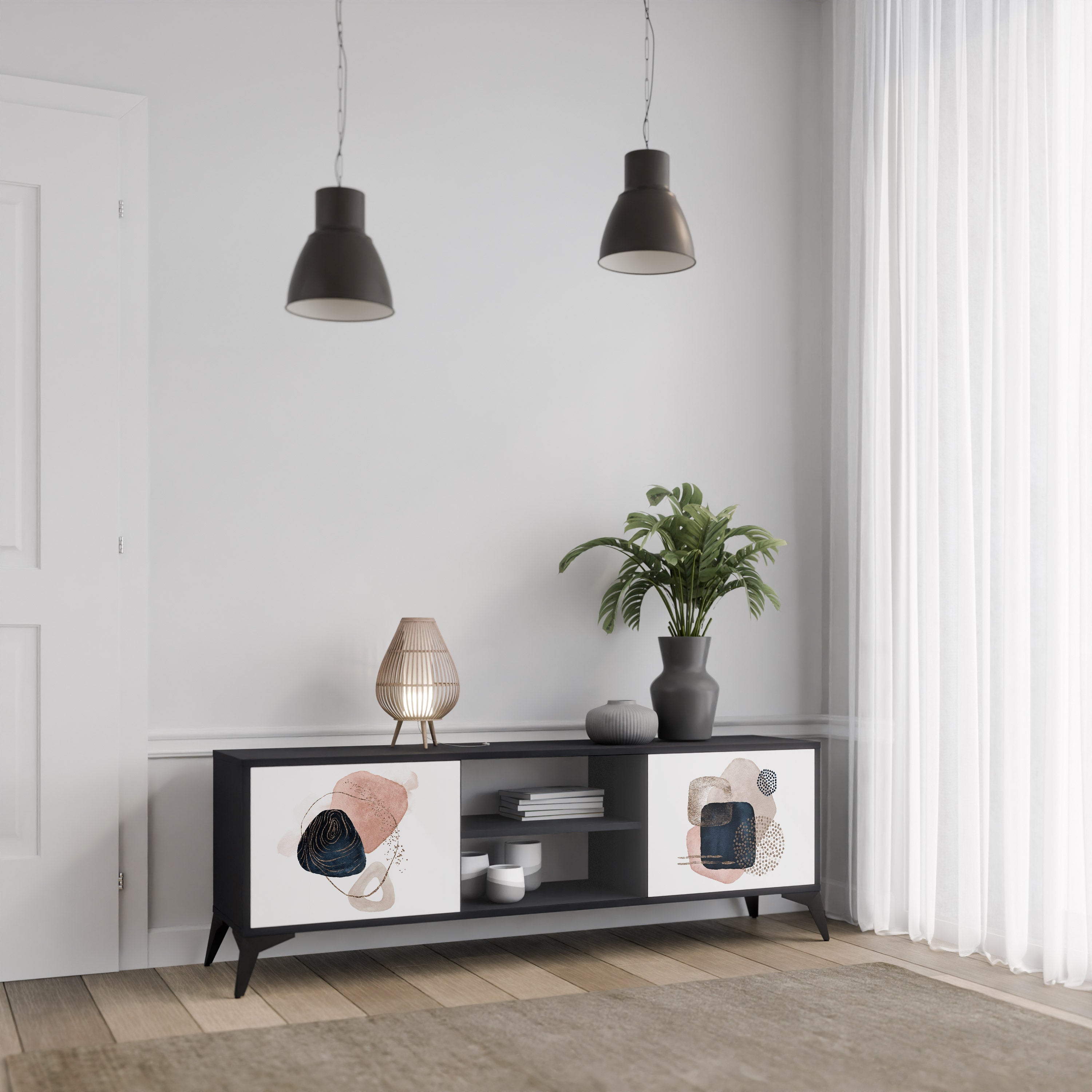 COLORFUL SHAPES Móvel de TV com 2 Portas em Acabamento Preto