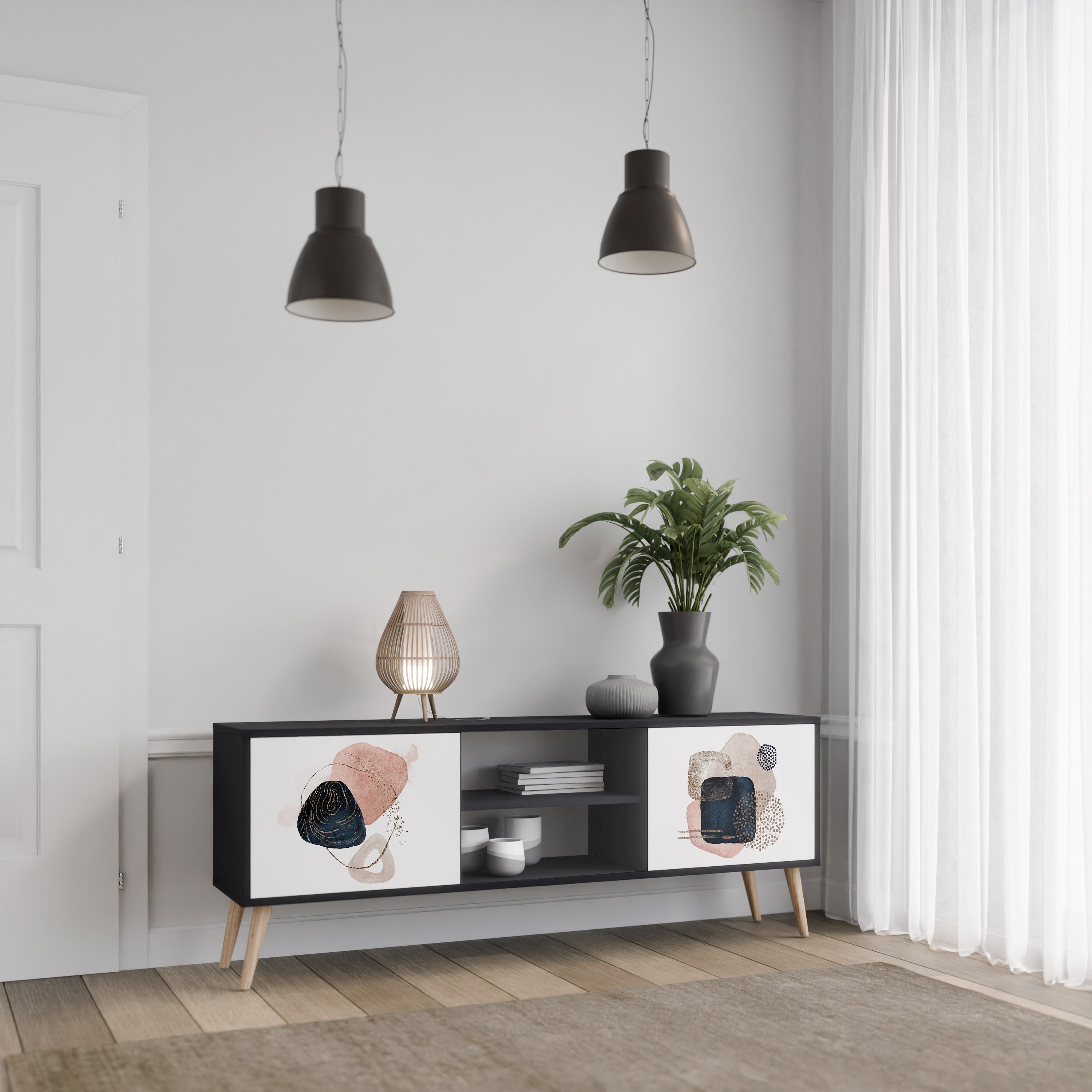 COLORFUL SHAPES Móvel de TV com 2 Portas em Acabamento Preto