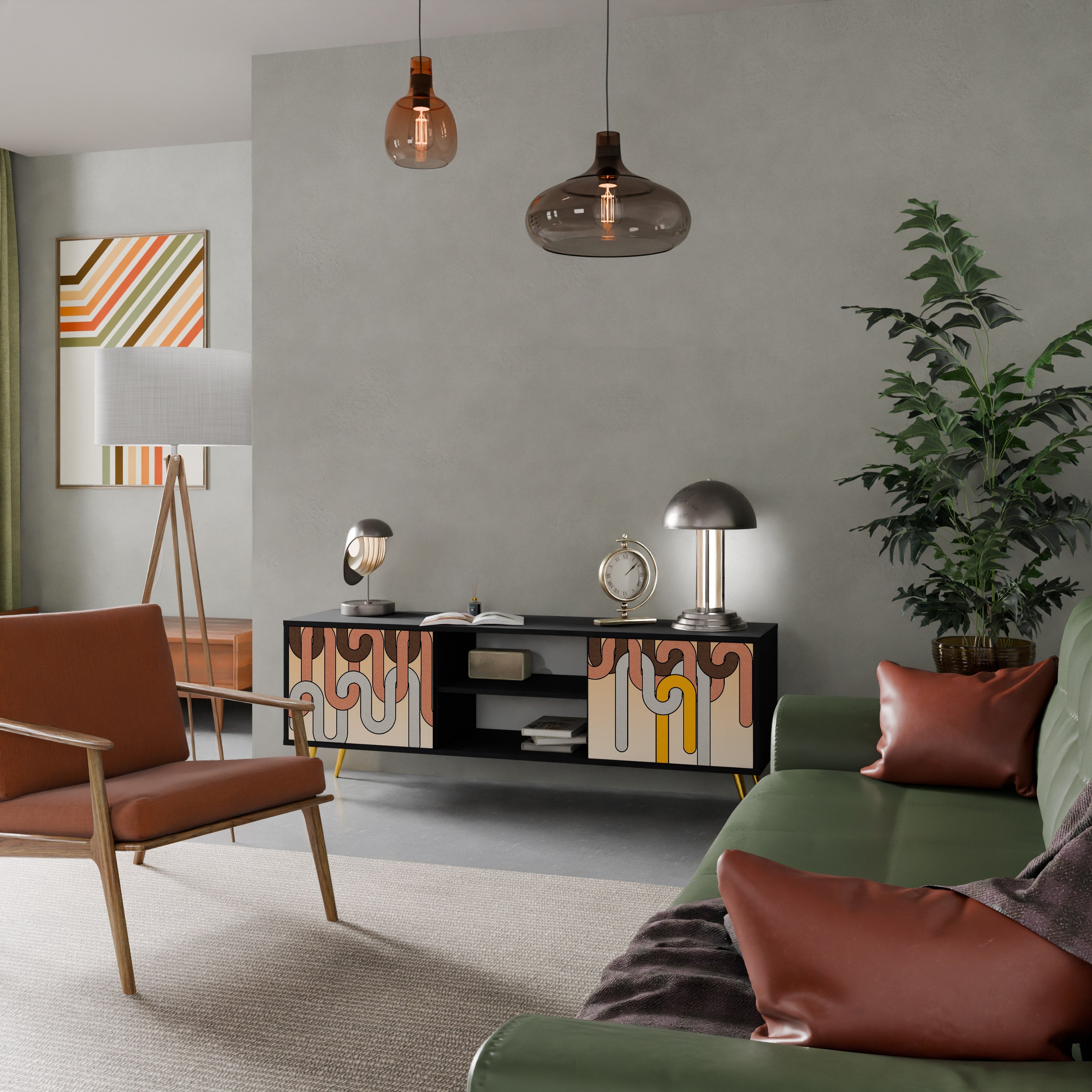 COLORFUL STRINGS Móvel de TV com 2 Portas em Acabamento Preto