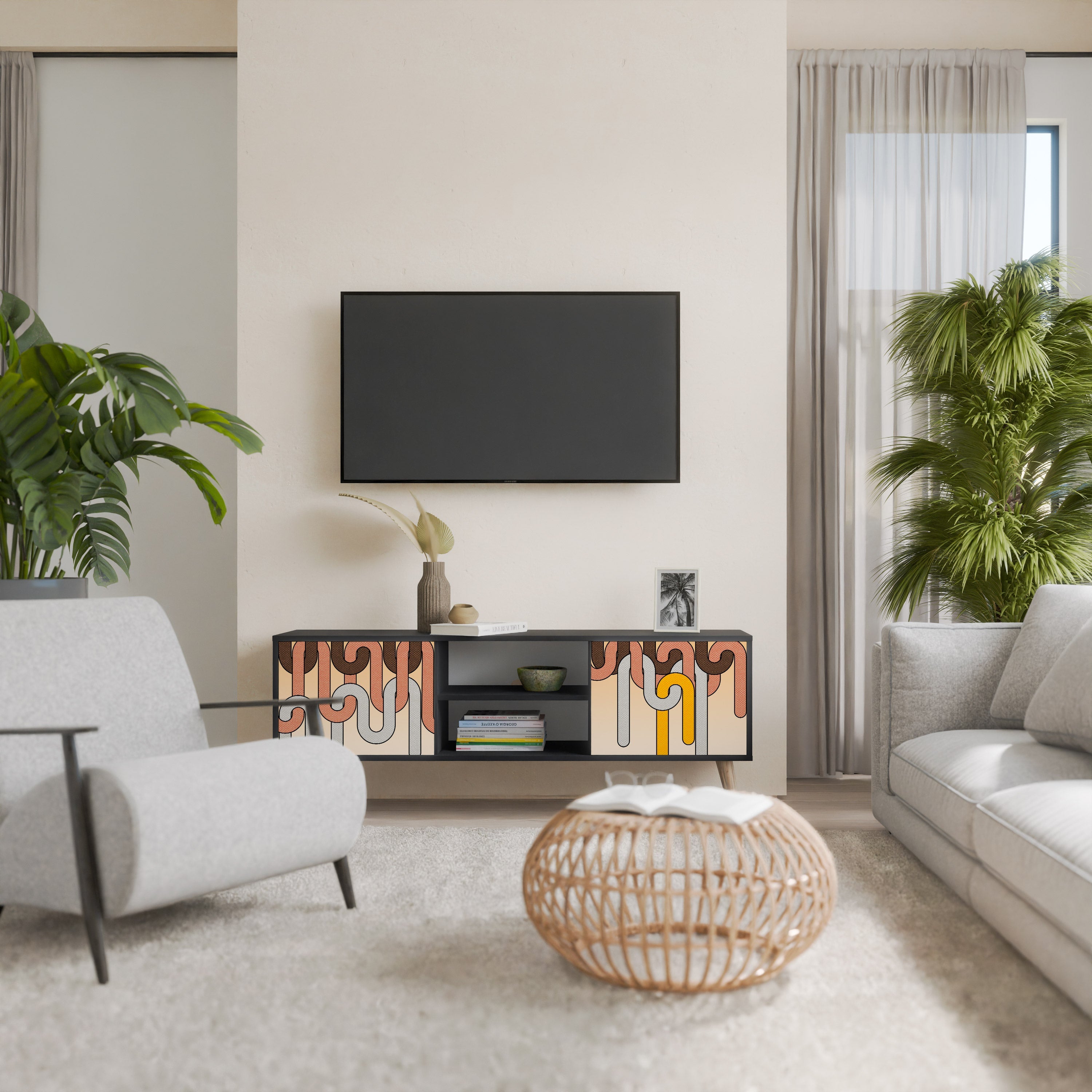 COLORFUL STRINGS Móvel de TV com 2 Portas em Acabamento Preto