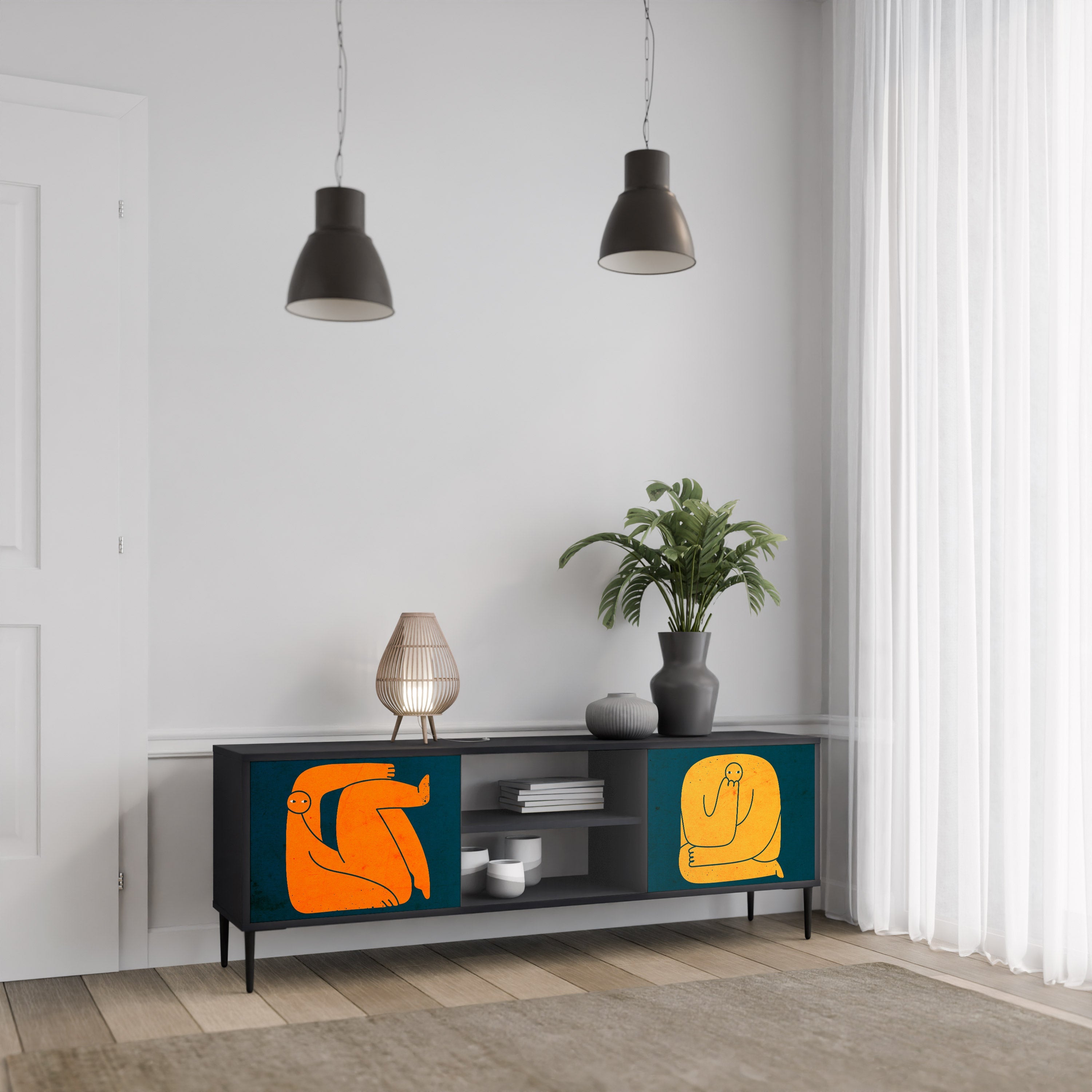 TOGETHER BUT SEPARATELY Móvel de TV com 2 Portas em Acabamento Preto