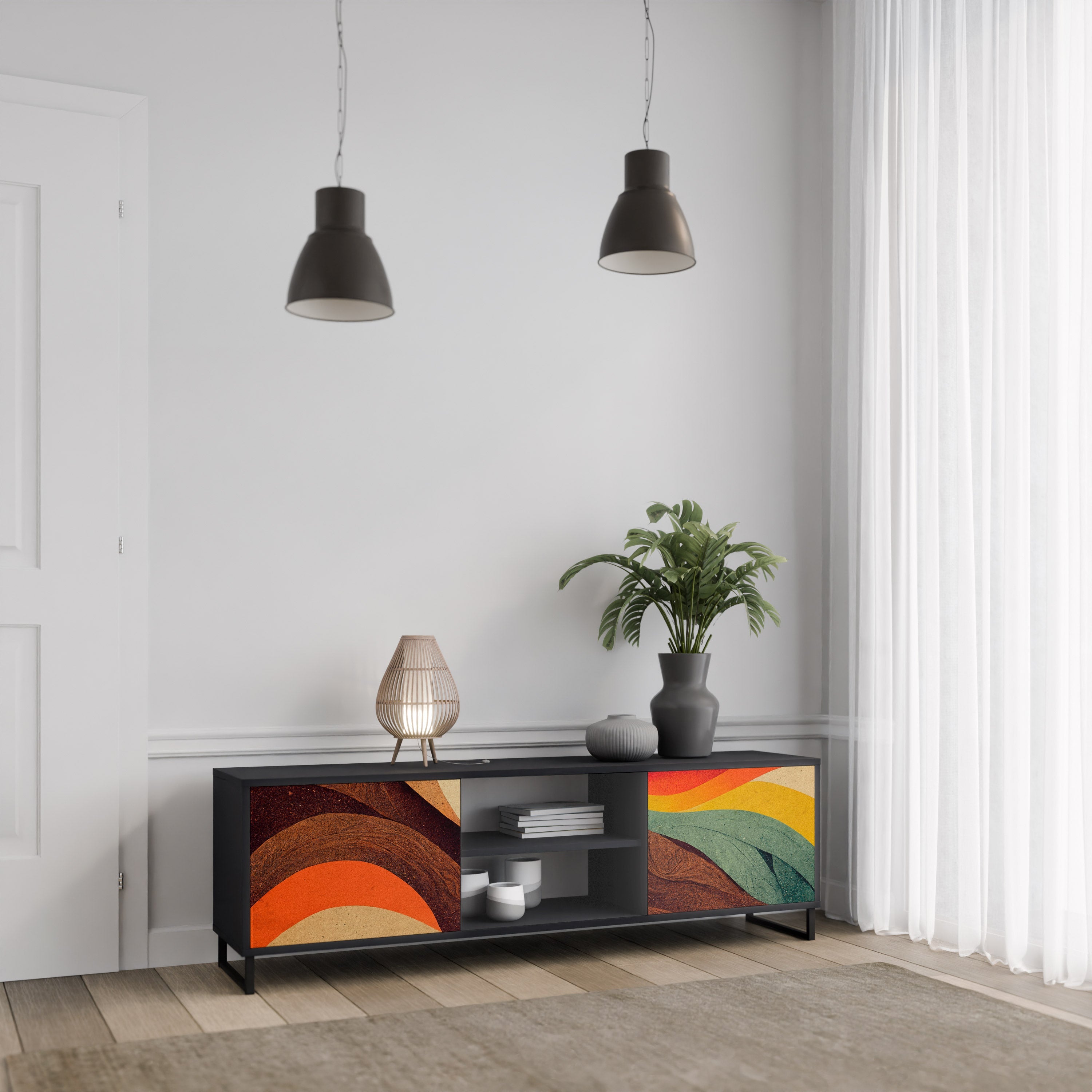 COLORFUL STRANDS Móvel de TV com 2 Portas em Acabamento Preto