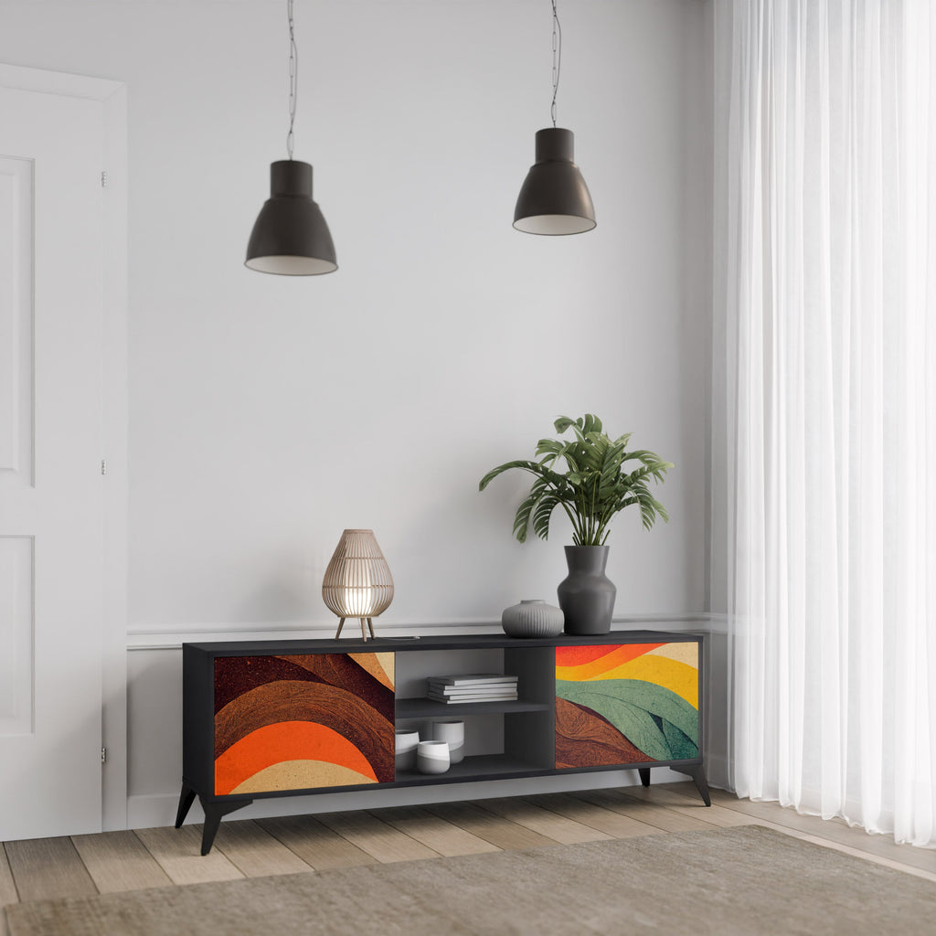COLORFUL STRANDS Móvel de TV com 2 Portas em Acabamento Preto