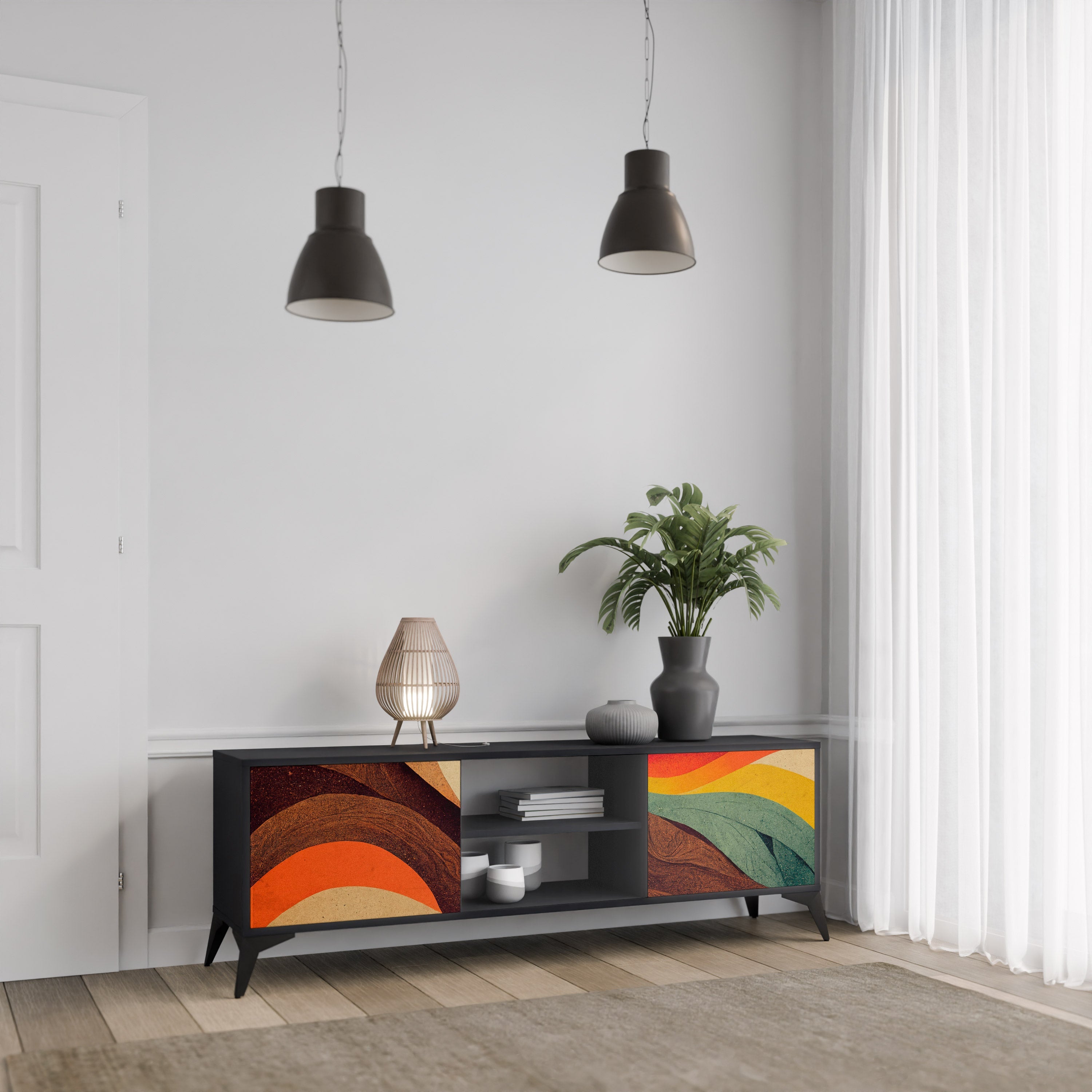 COLORFUL STRANDS Móvel de TV com 2 Portas em Acabamento Preto