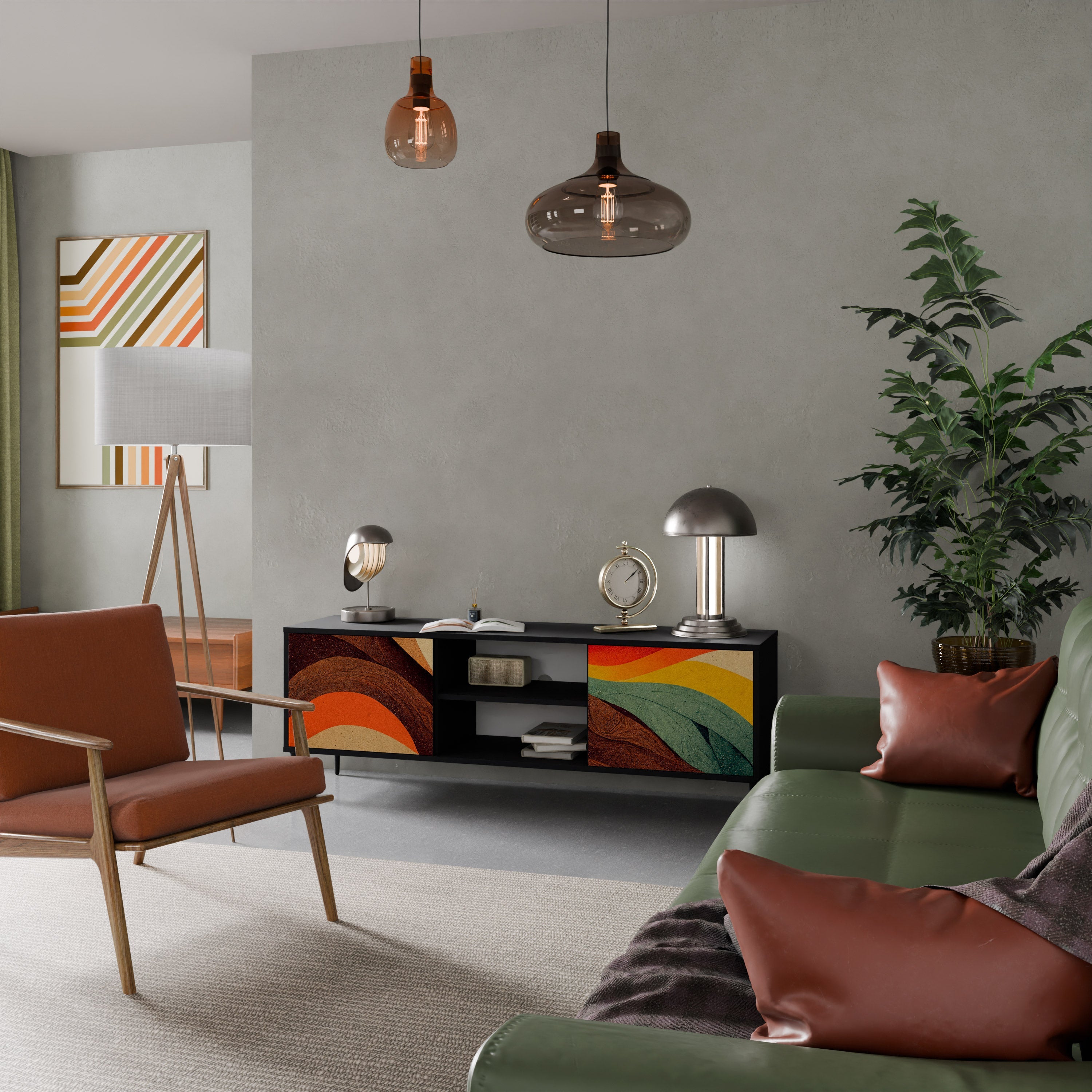 COLORFUL STRANDS Móvel de TV com 2 Portas em Acabamento Preto