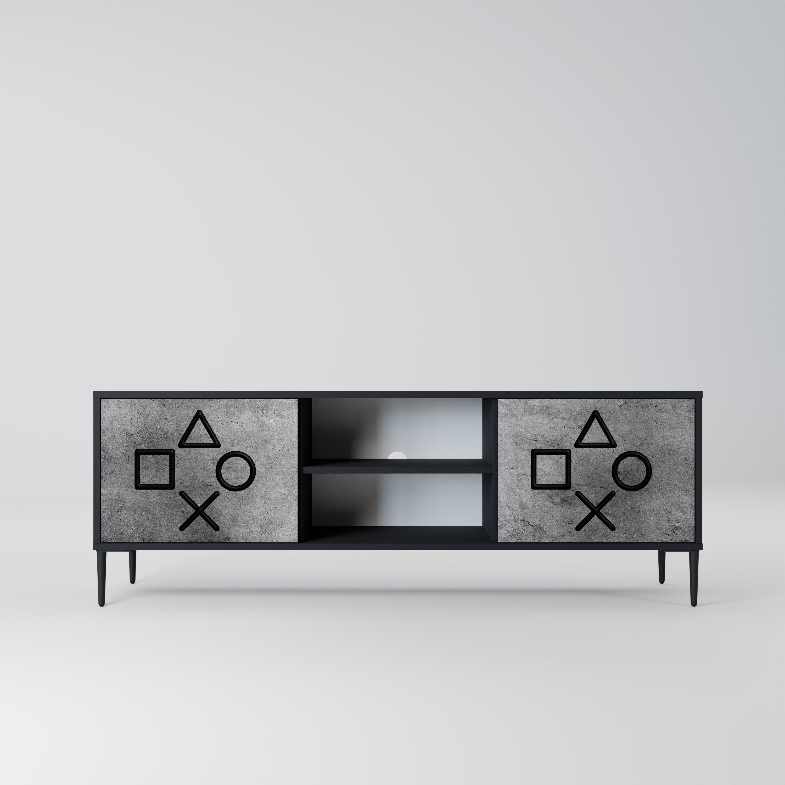 GAMER CHOICE Móvel de TV com 2 Portas em Acabamento Preto