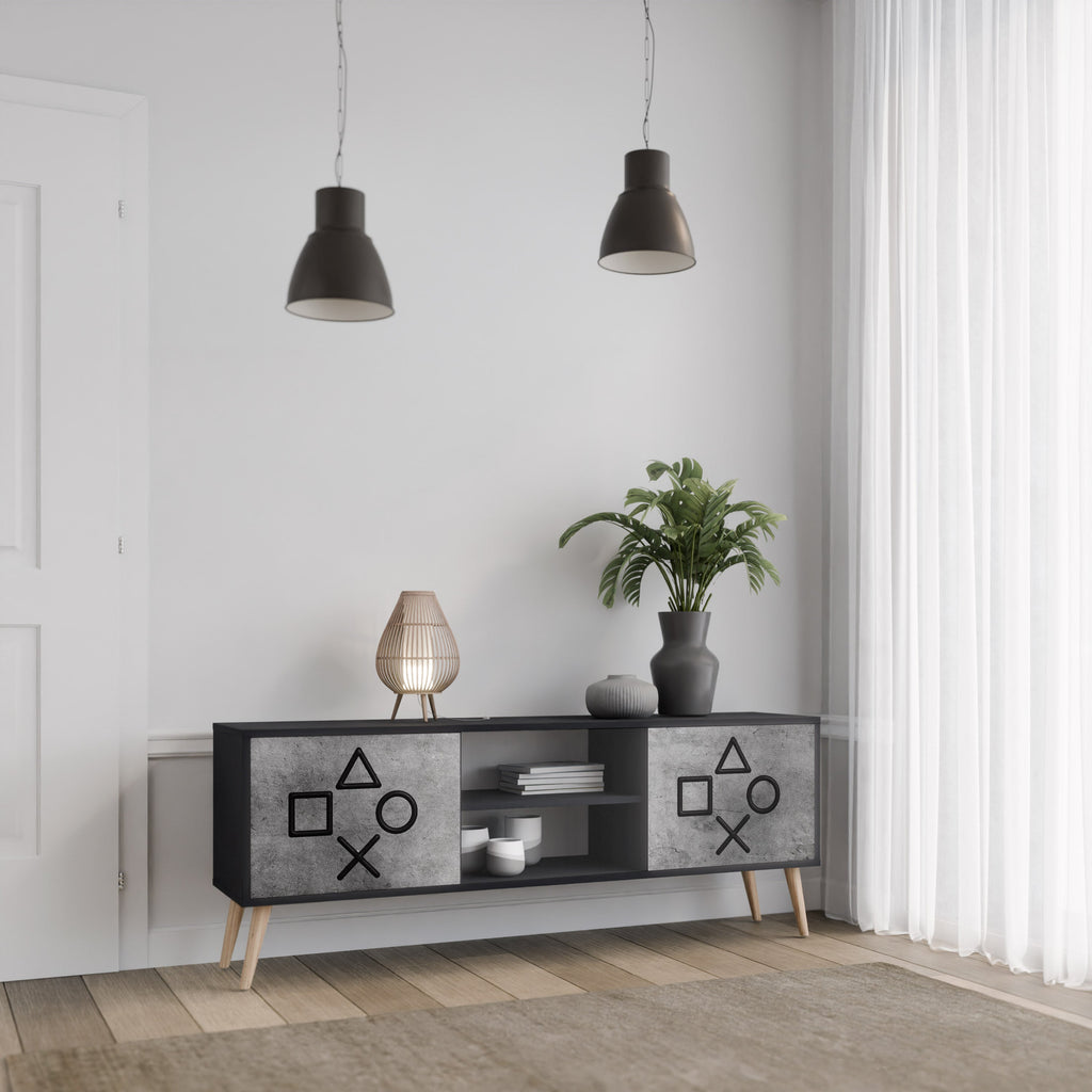 GAMER CHOICE Móvel de TV com 2 Portas em Acabamento Preto