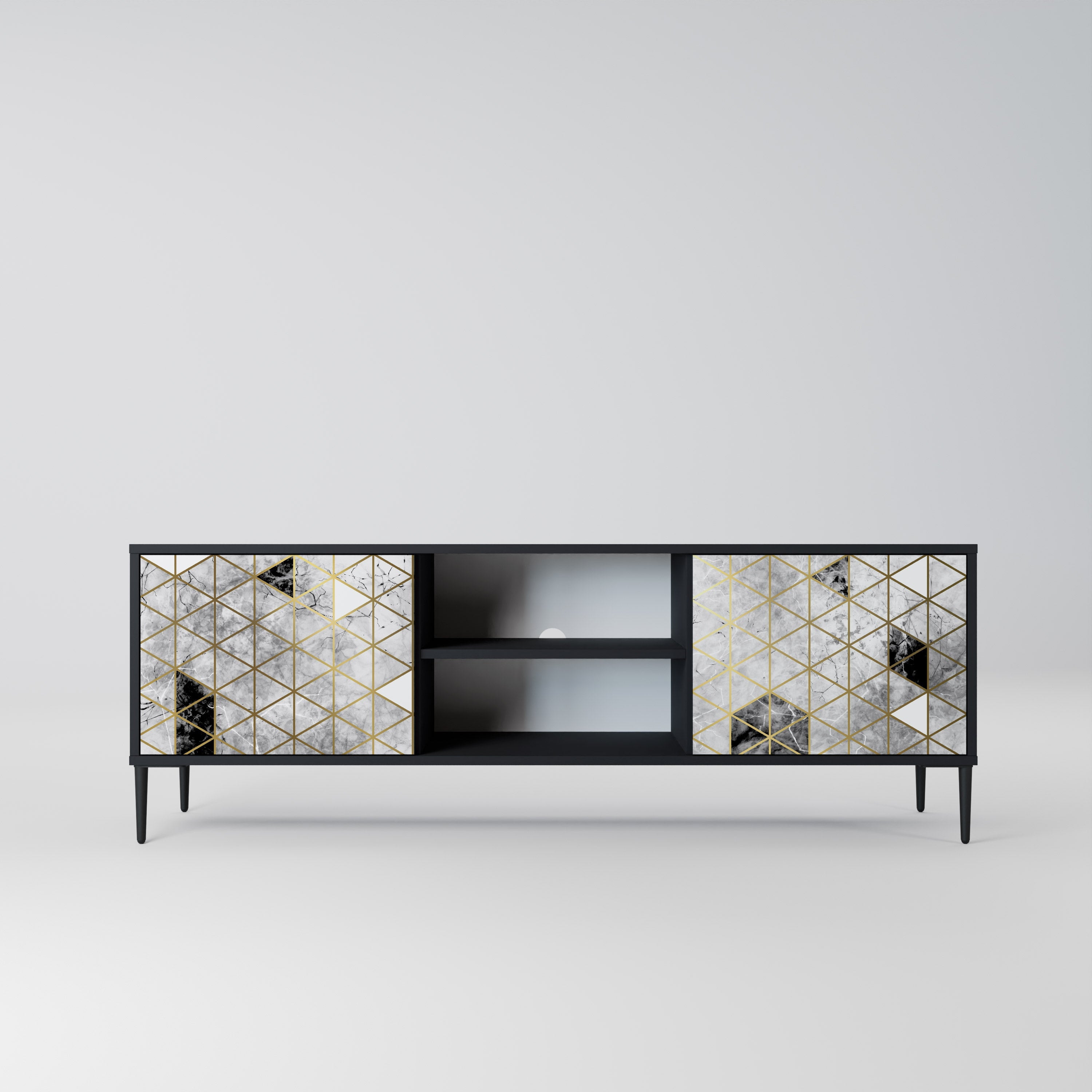 ASHEN ARIA Móvel de TV com 2 Portas em Acabamento Preto