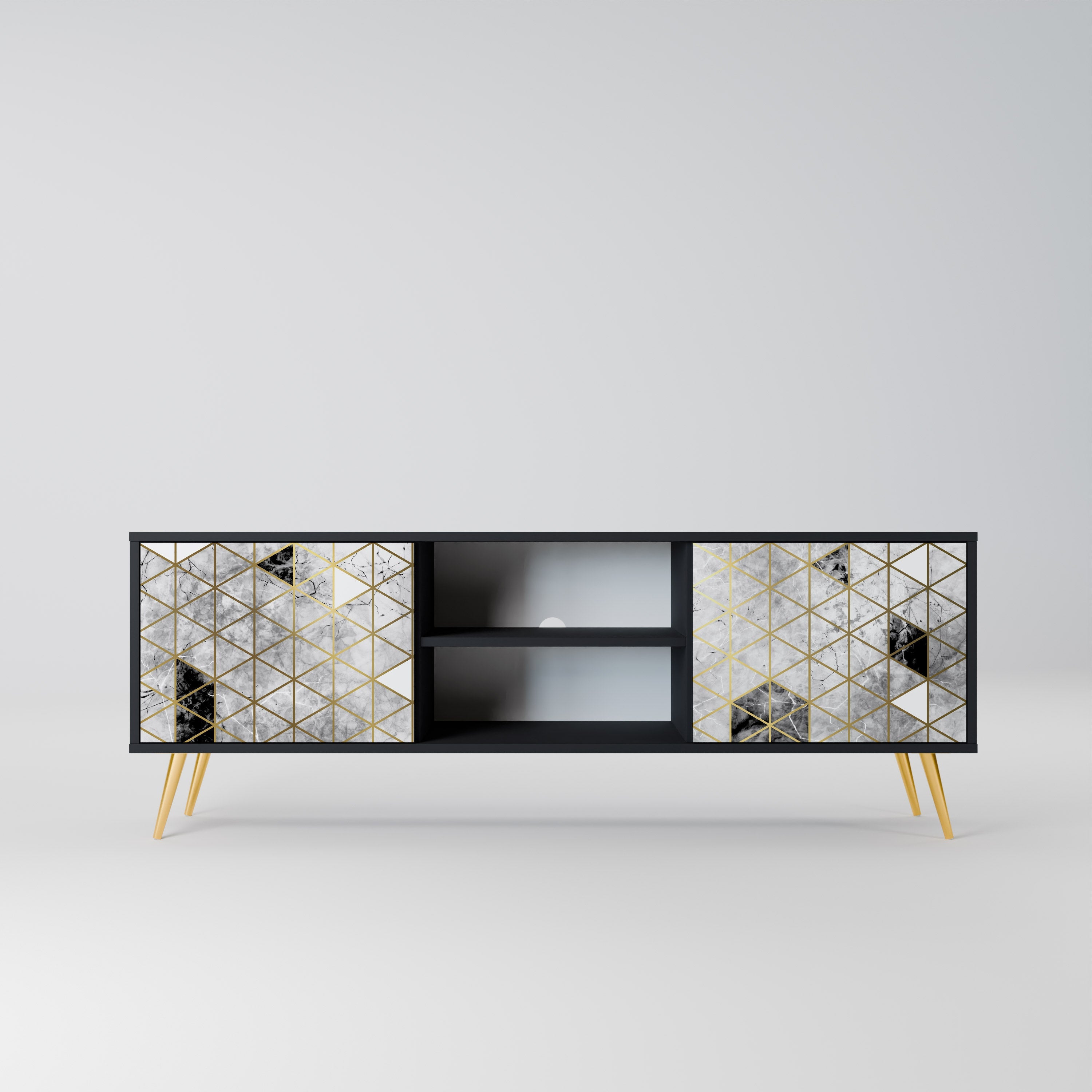 ASHEN ARIA Móvel de TV com 2 Portas em Acabamento Preto