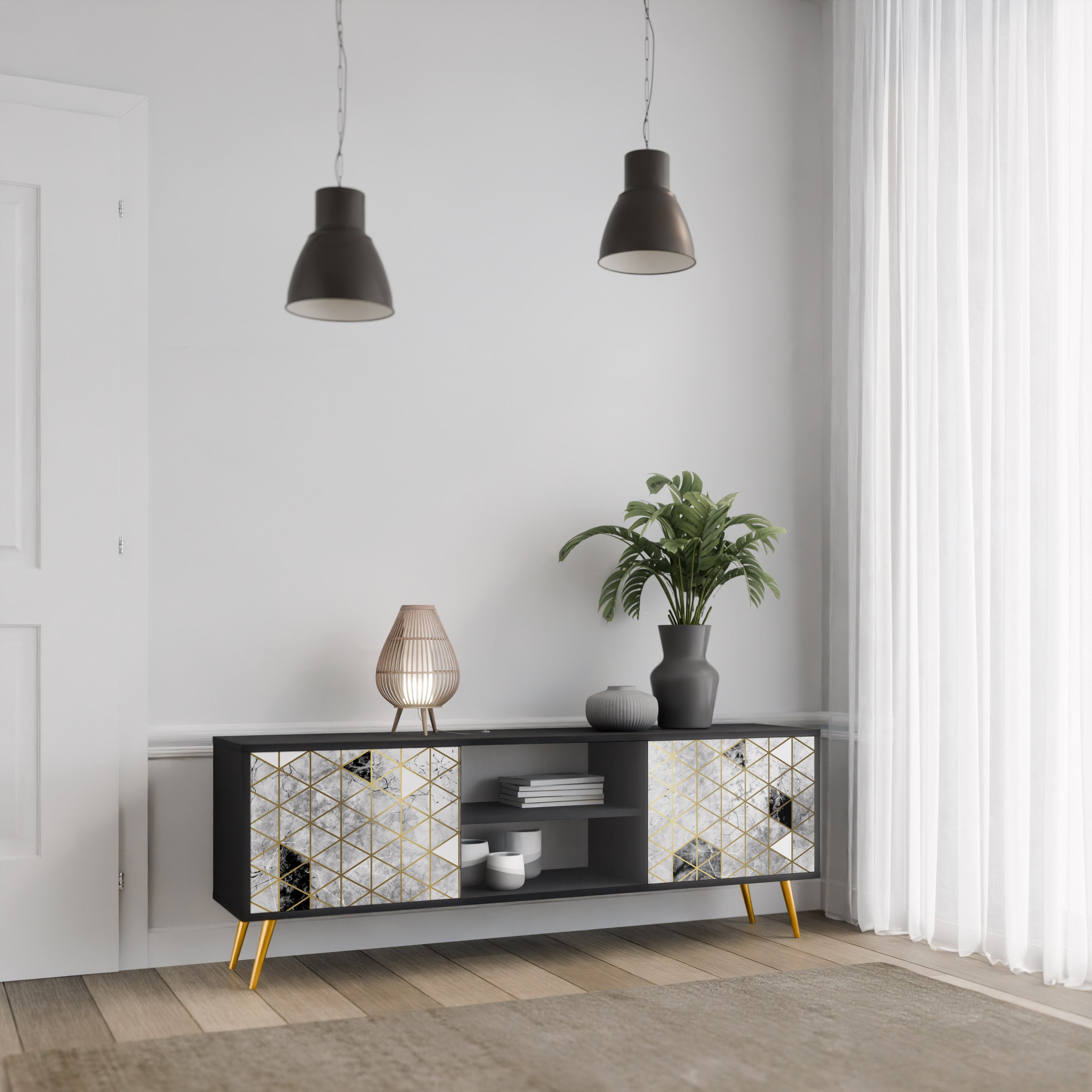 ASHEN ARIA 2-Door TV Stand in Black Finish