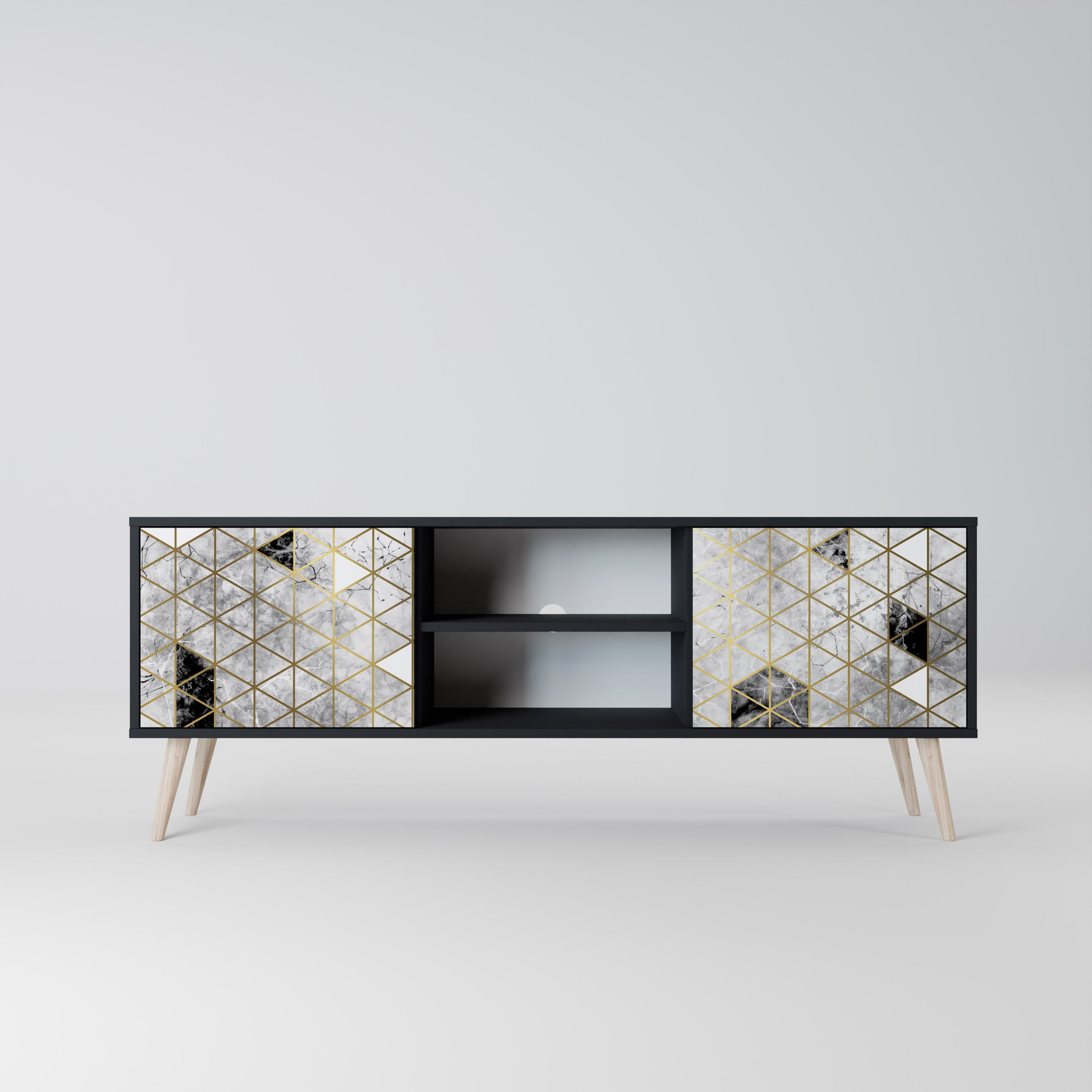 ASHEN ARIA Móvel de TV com 2 Portas em Acabamento Preto