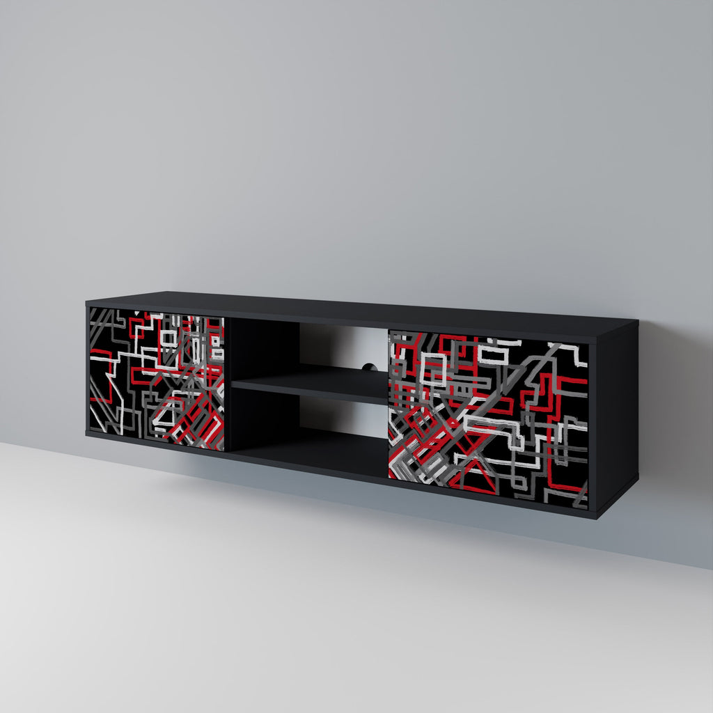 BROKEN LINES Móvel de TV com 2 Portas em Acabamento Preto