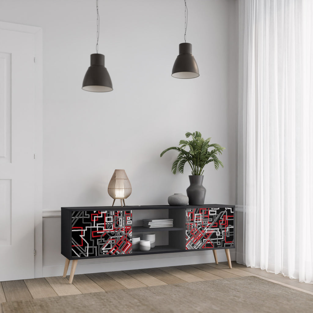 BROKEN LINES Móvel de TV com 2 Portas em Acabamento Preto