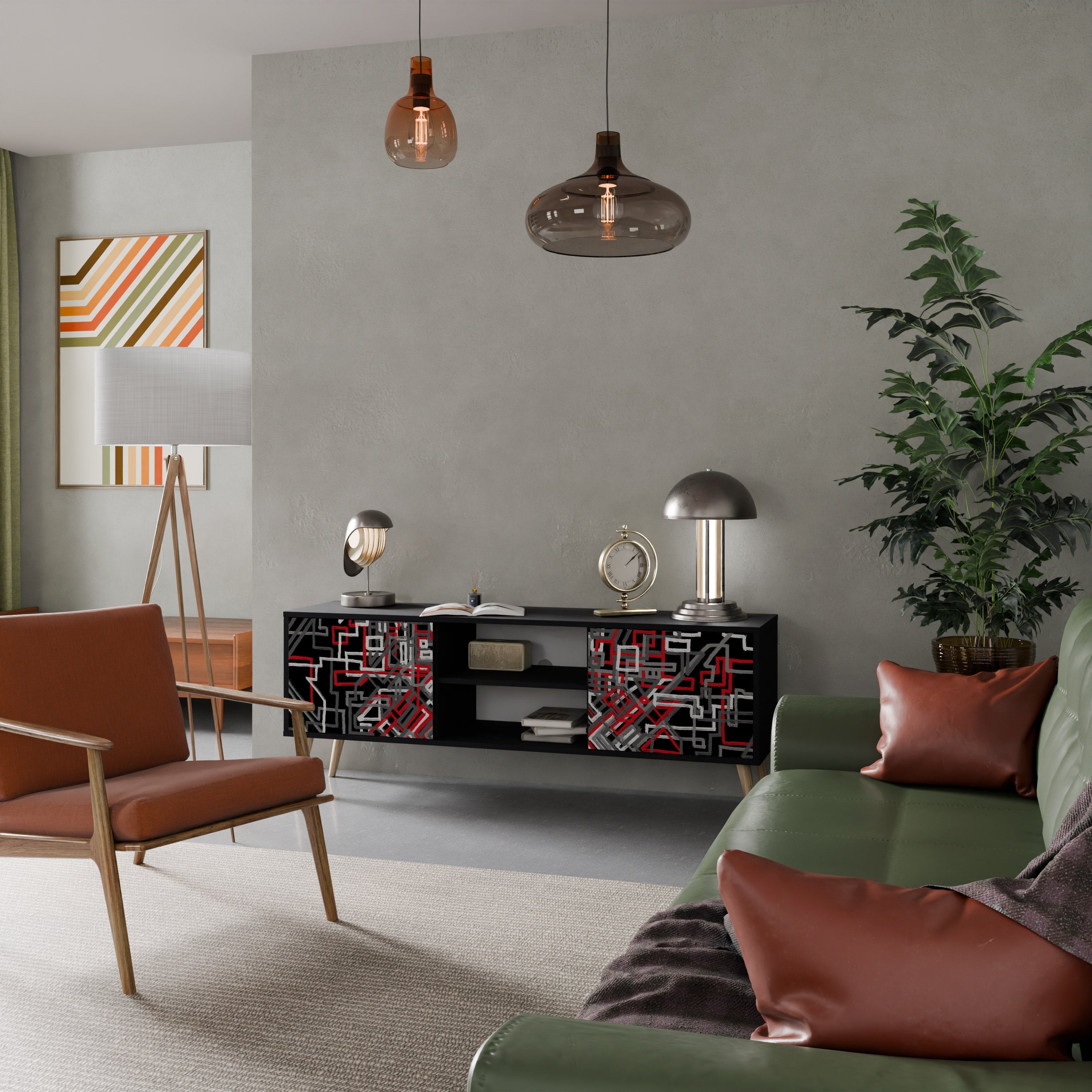 BROKEN LINES Móvel de TV com 2 Portas em Acabamento Preto