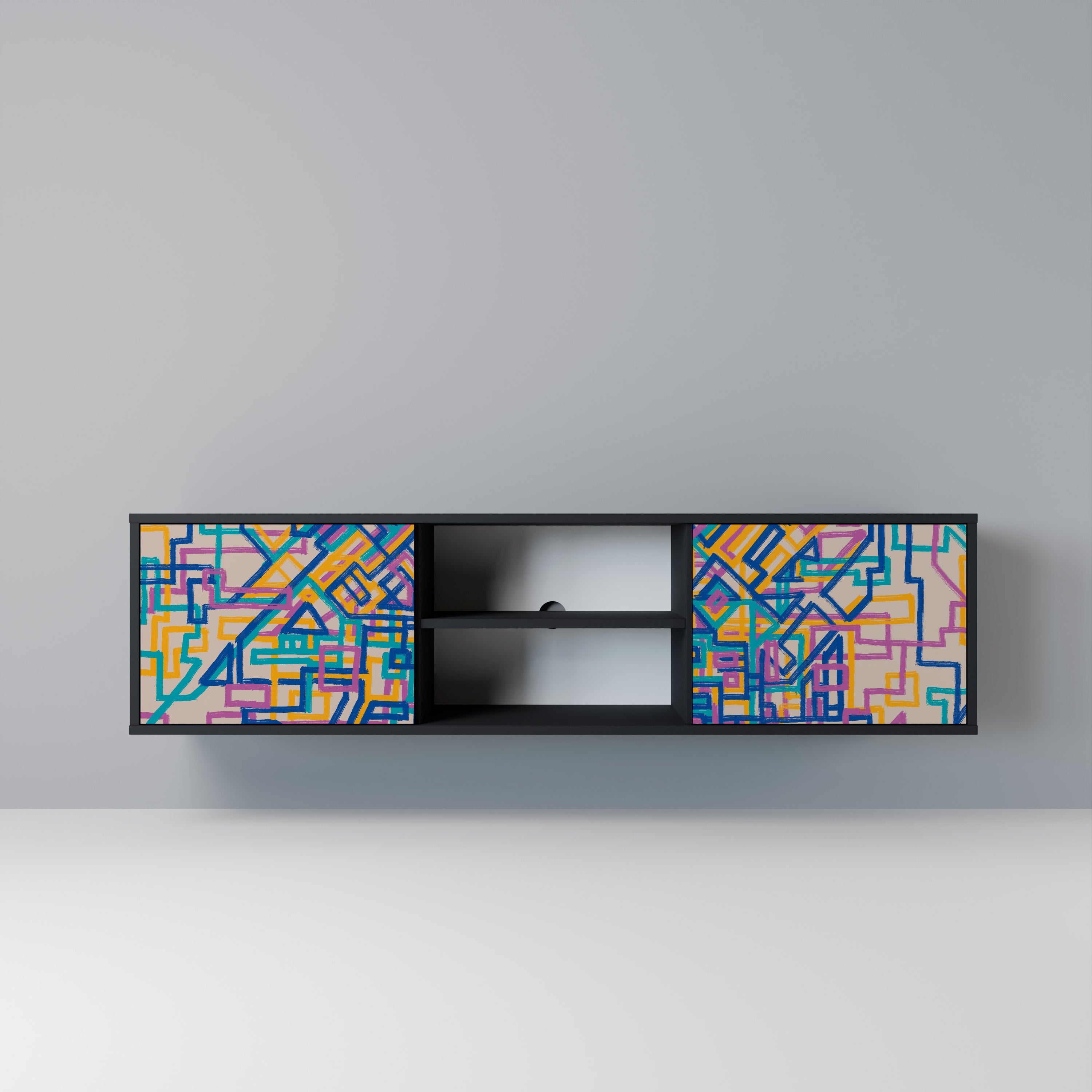 MEMORIES MAP Móvel de TV com 2 Portas em Acabamento Preto