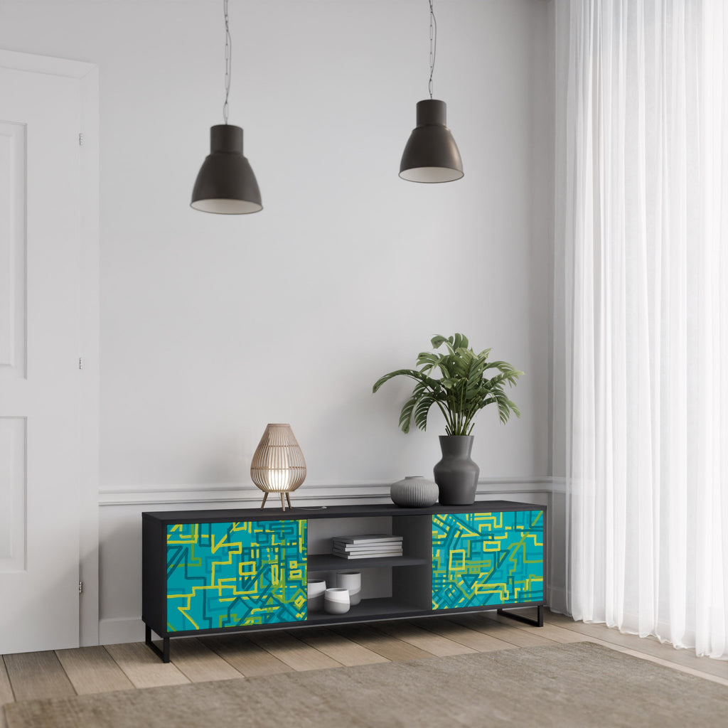 NOSTALGIC MEMORIES 2-Door TV Stand in Black Finish