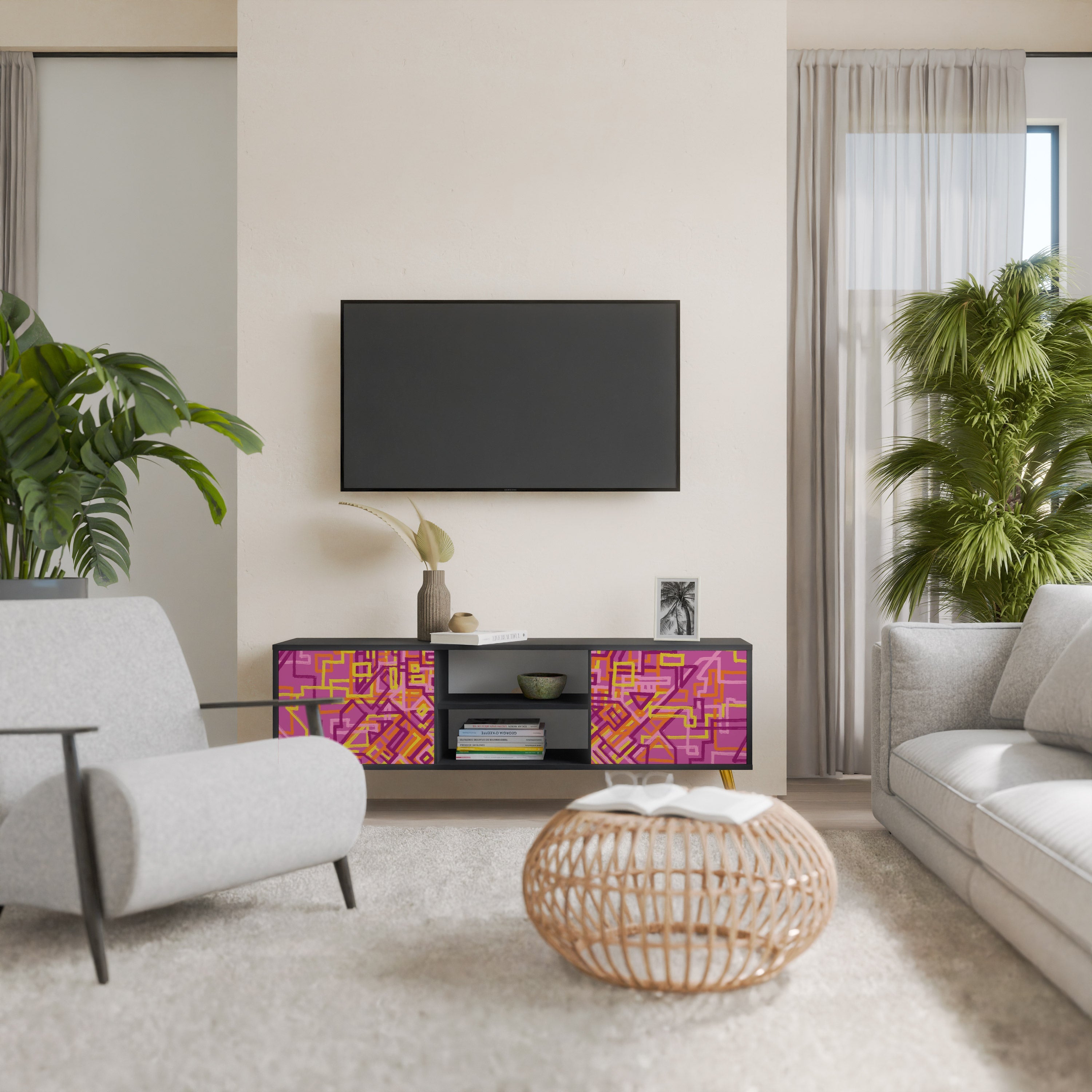 LOVELY MEMORIES 2-Door TV Stand in Black Finish