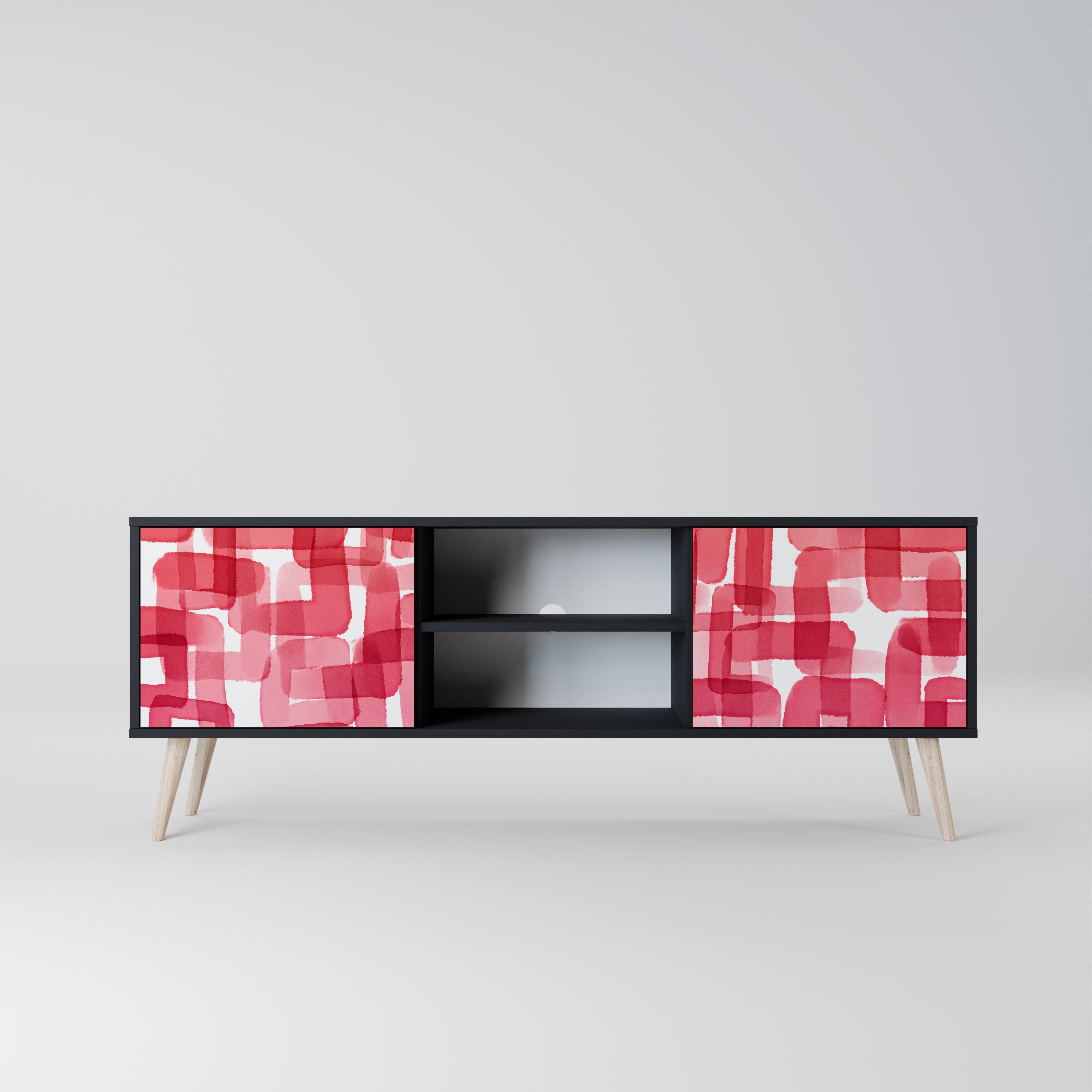 KALEIDOSCOPIC CUBISM Móvel de TV com 2 Portas em Acabamento Preto