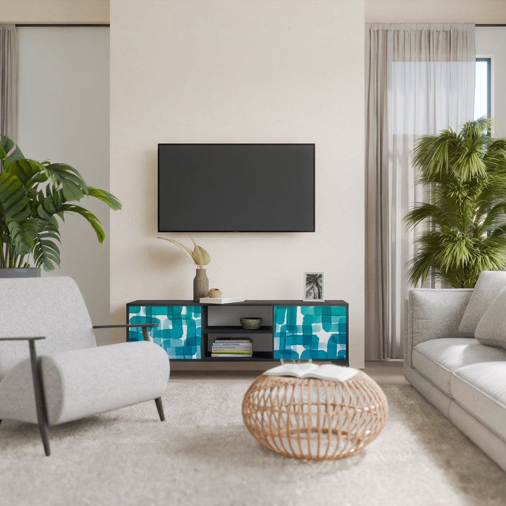 TURQUOISE RECTANGLES Móvel de TV com 2 Portas em Acabamento Preto