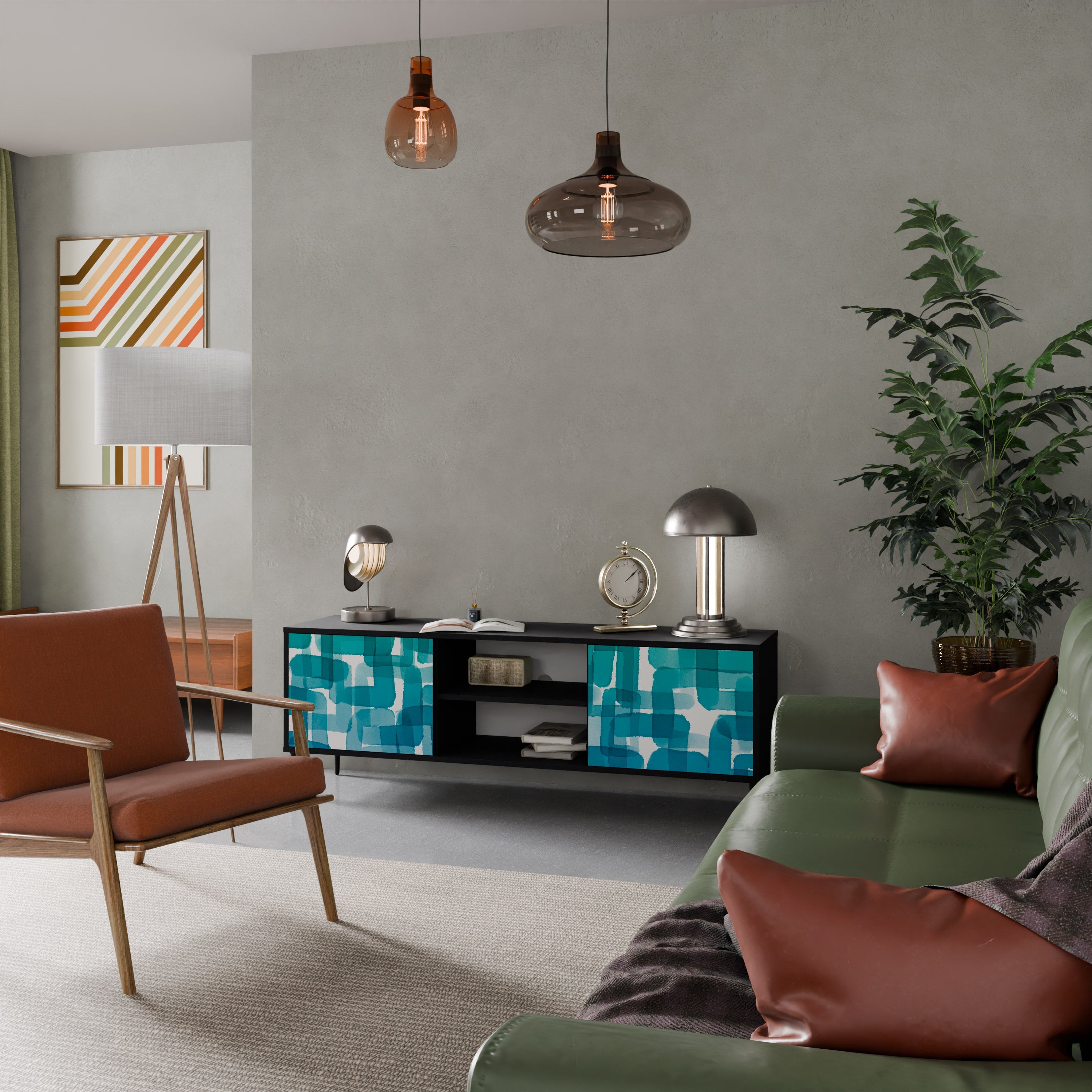 TURQUOISE RECTANGLES Móvel de TV com 2 Portas em Acabamento Preto