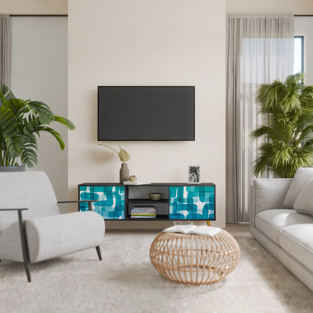 TURQUOISE RECTANGLES Móvel de TV com 2 Portas em Acabamento Preto