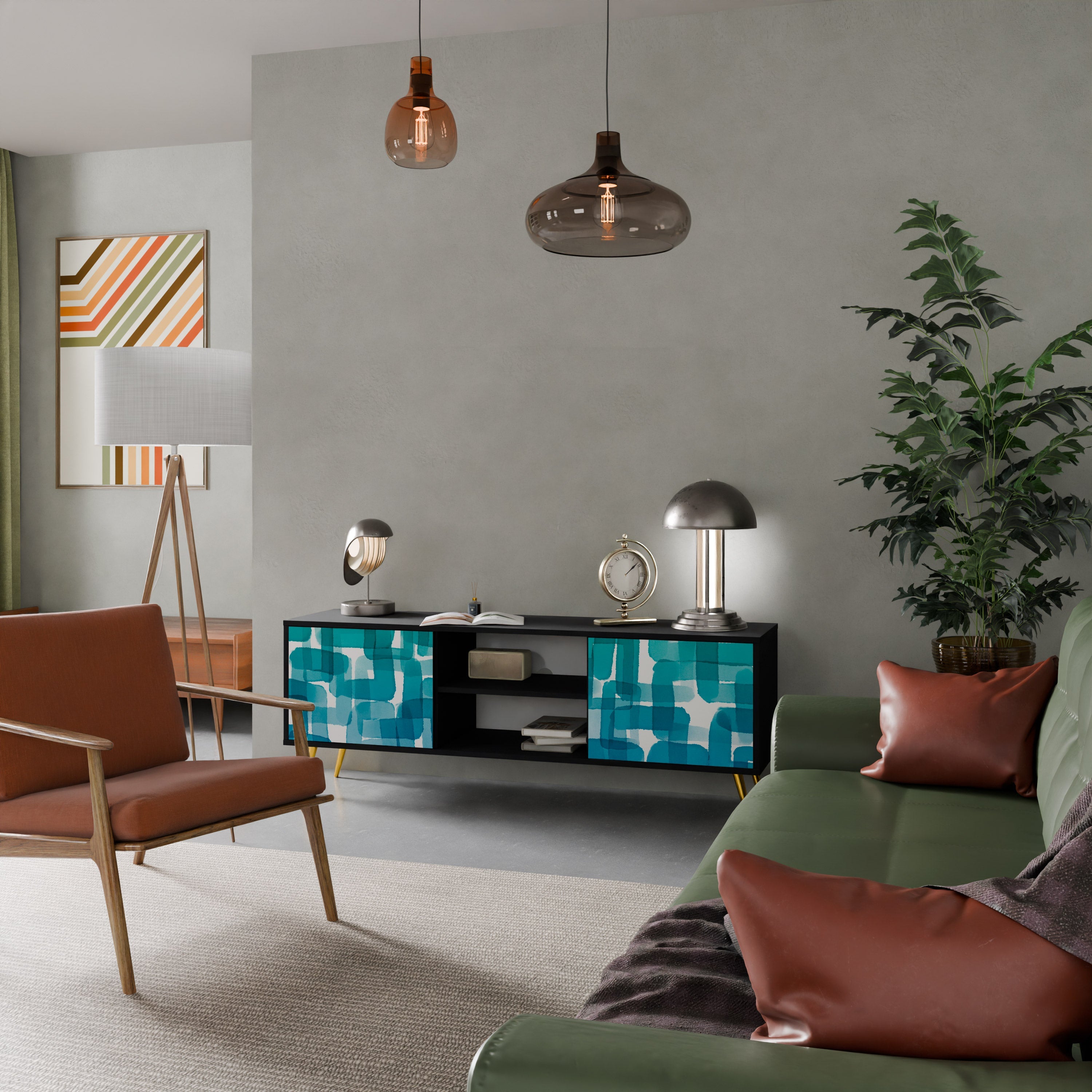 TURQUOISE RECTANGLES Móvel de TV com 2 Portas em Acabamento Preto