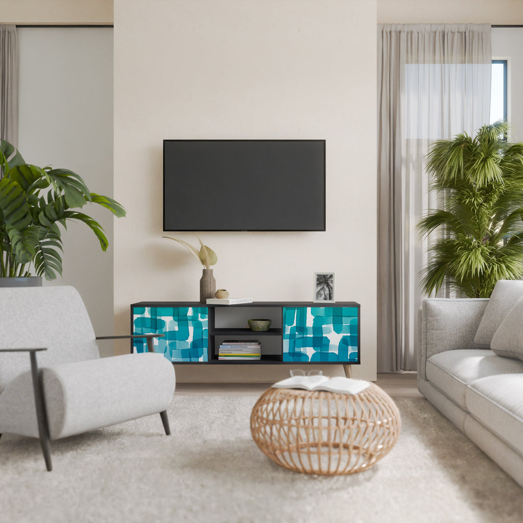 TURQUOISE RECTANGLES Móvel de TV com 2 Portas em Acabamento Preto