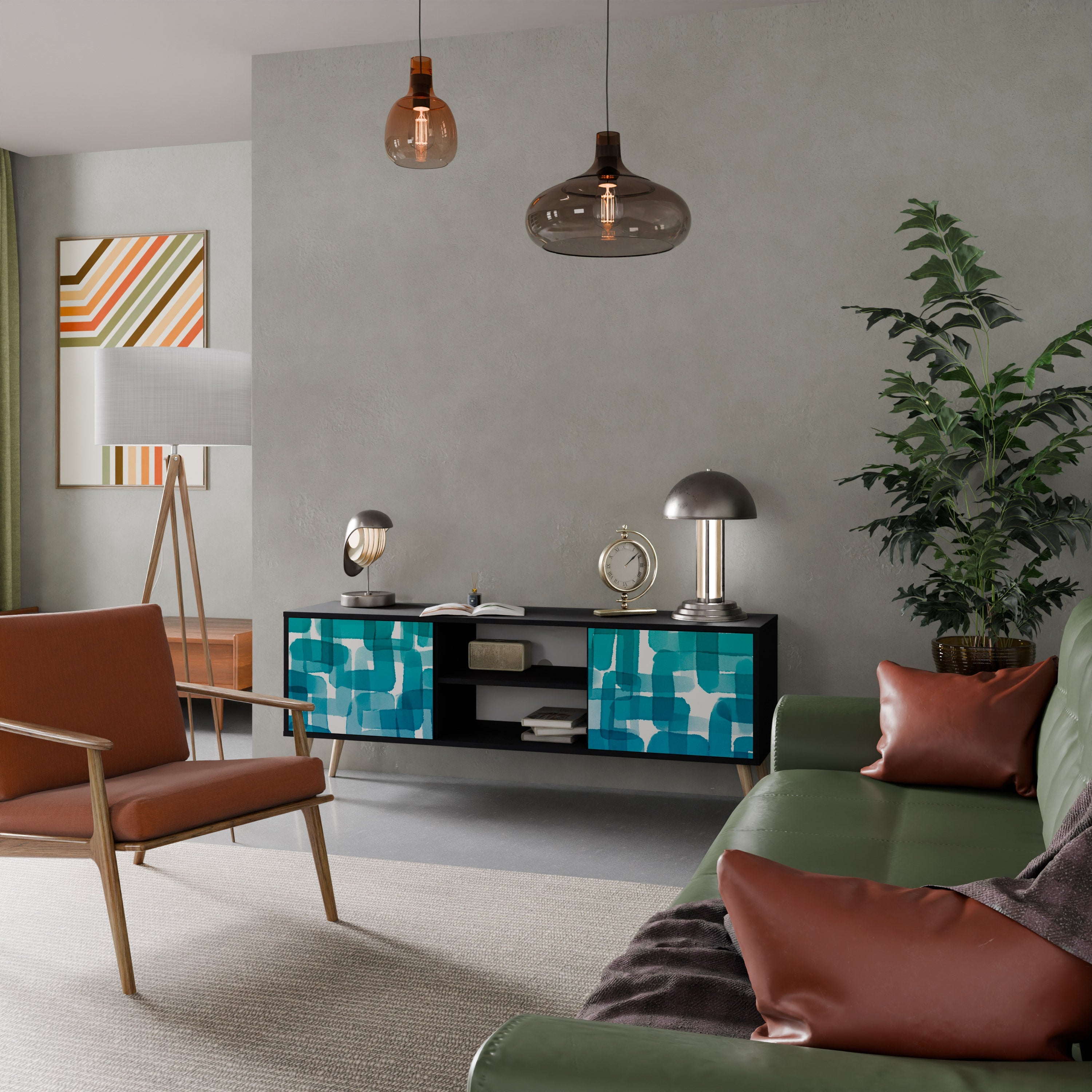 TURQUOISE RECTANGLES Móvel de TV com 2 Portas em Acabamento Preto