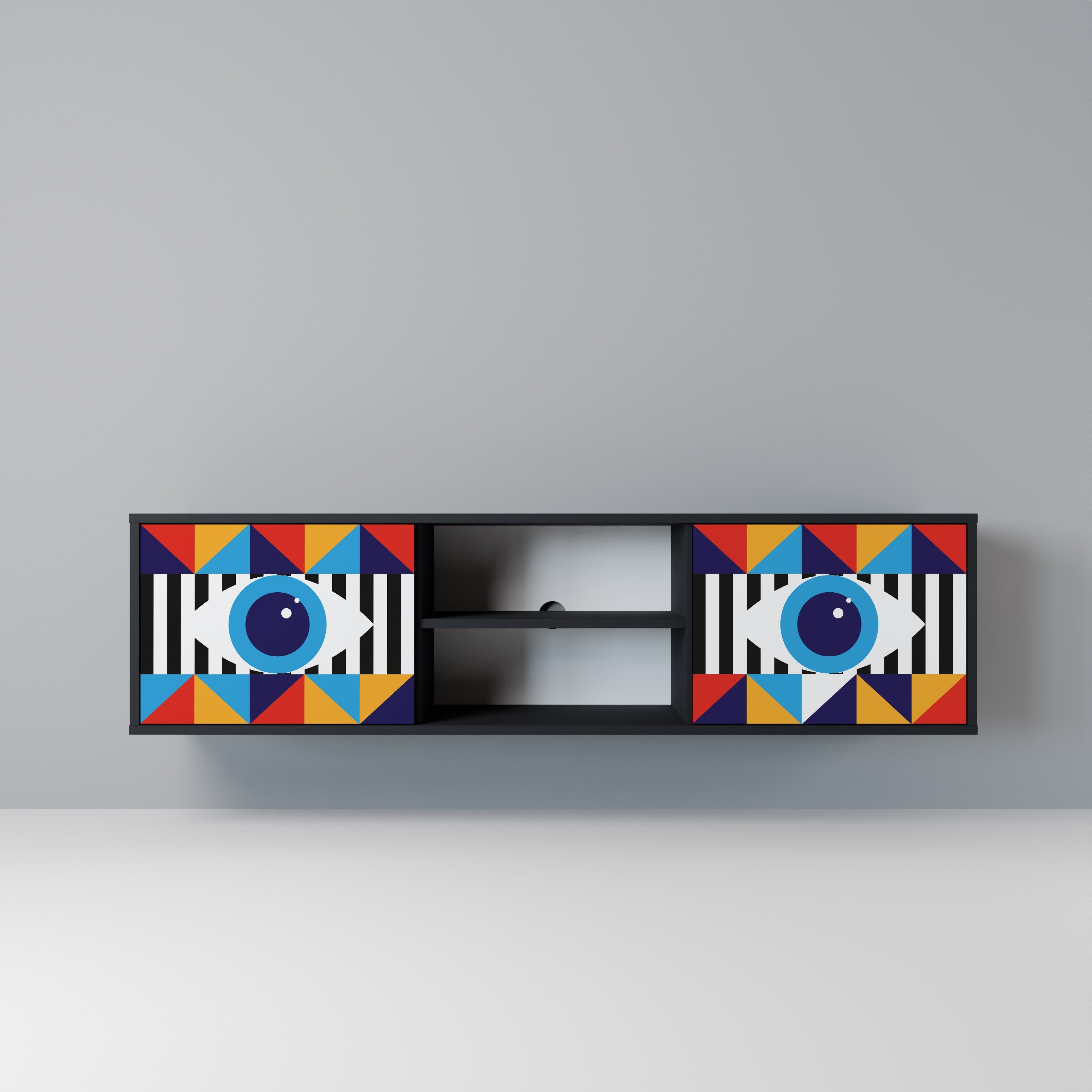 ABSTRACTION AND GEOMETRY Móvel de TV com 2 Portas em Acabamento Preto