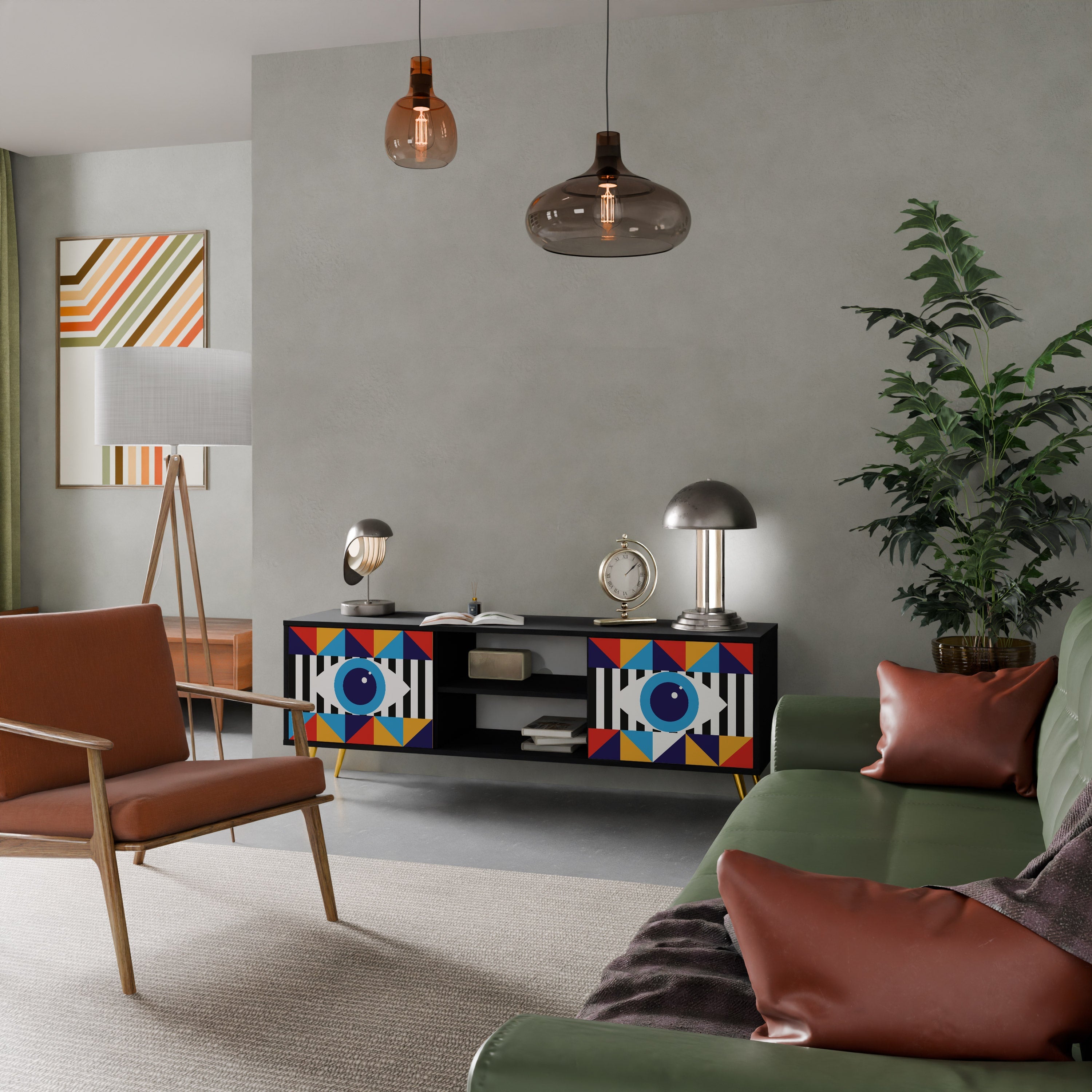 ABSTRACTION AND GEOMETRY Móvel de TV com 2 Portas em Acabamento Preto