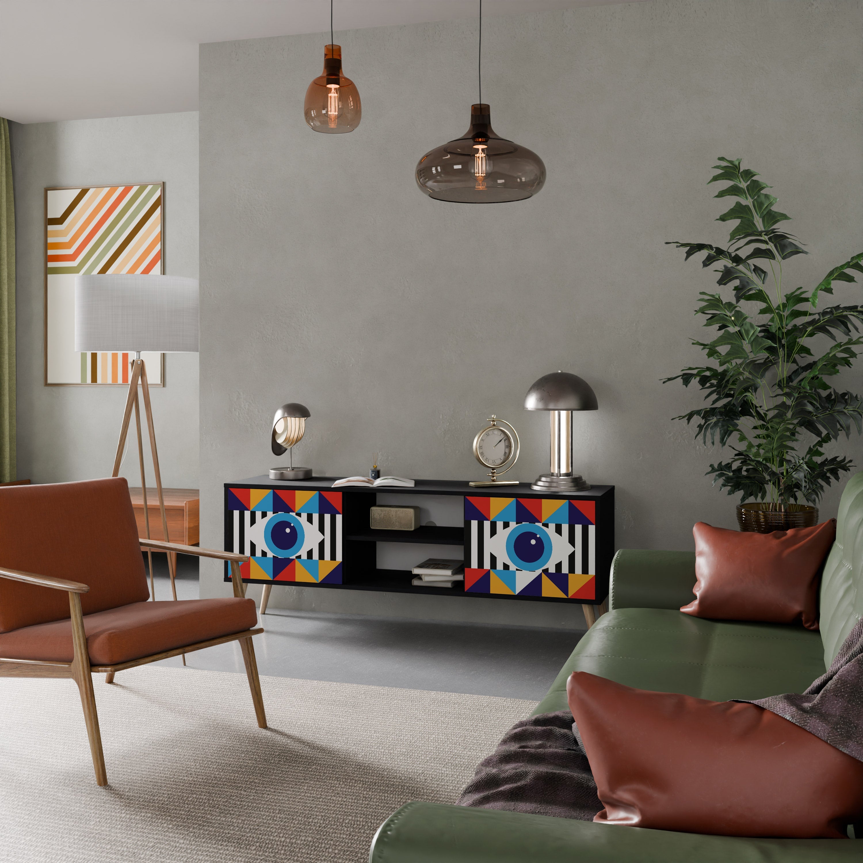 ABSTRACTION AND GEOMETRY Móvel de TV com 2 Portas em Acabamento Preto