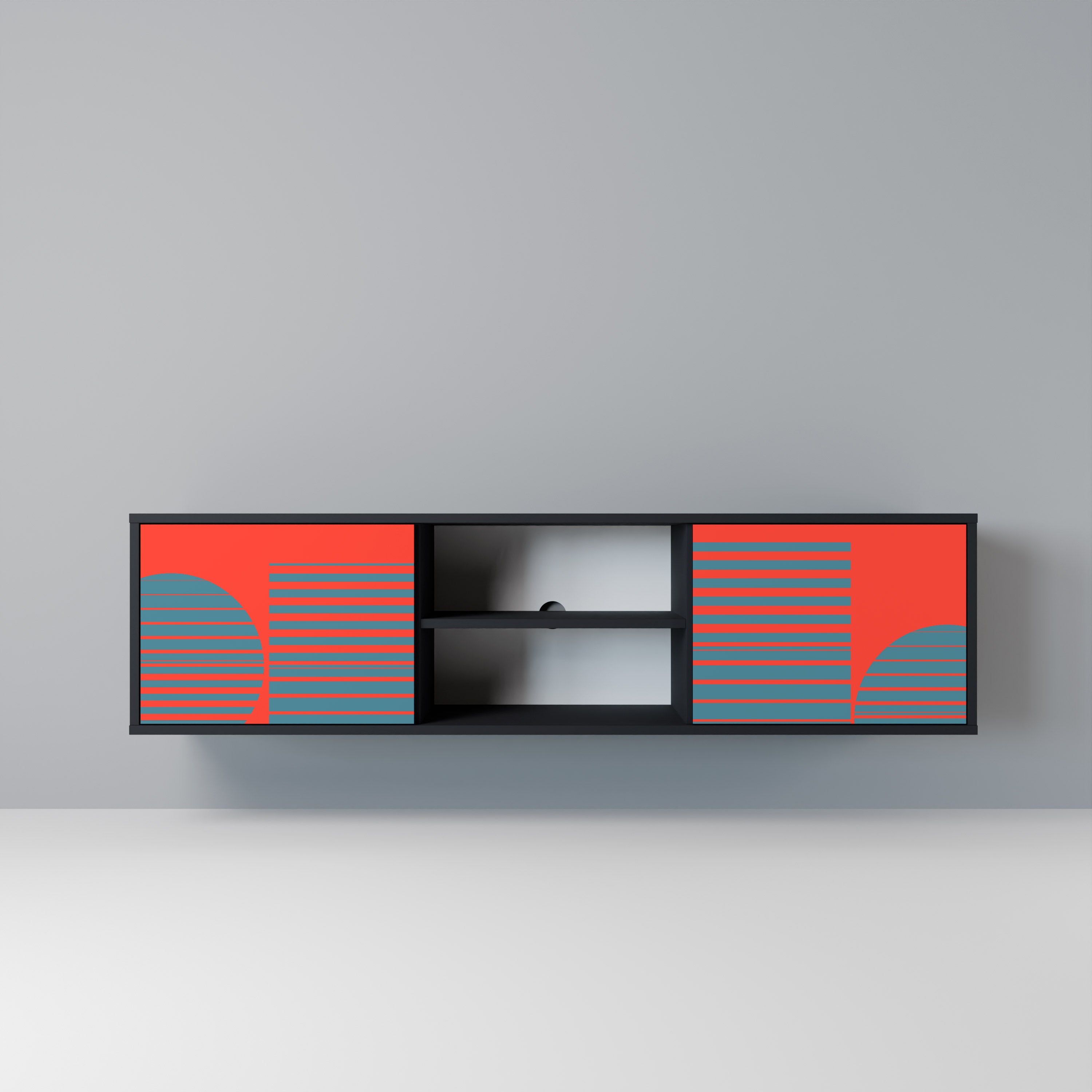 RISING GEOMETRY STARS Móvel de TV com 2 Portas em Acabamento Preto