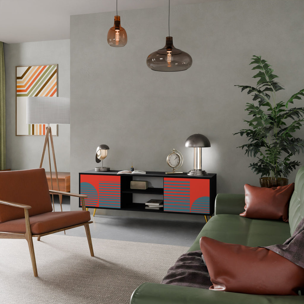 RISING GEOMETRY STARS Móvel de TV com 2 Portas em Acabamento Preto